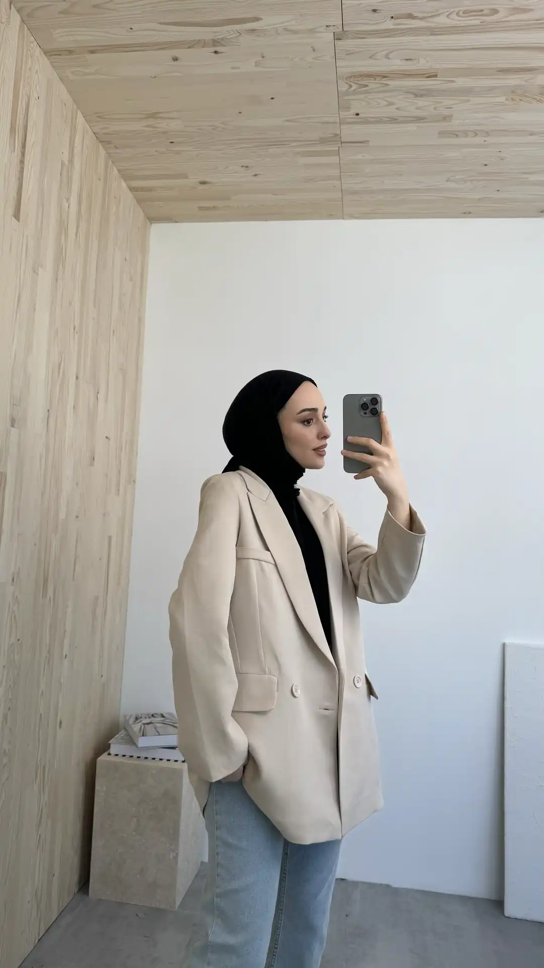 Tek Düğmeli Bej Blazer Ceket - Görsel 3