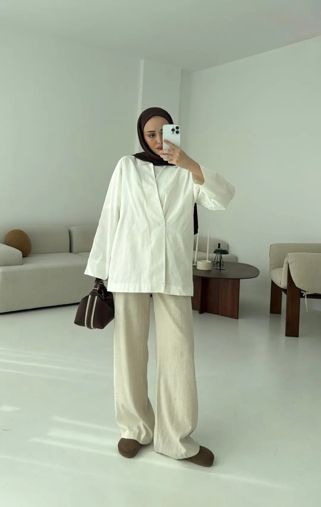 Tek Düğmeli Ceket Beyaz - Görsel 3