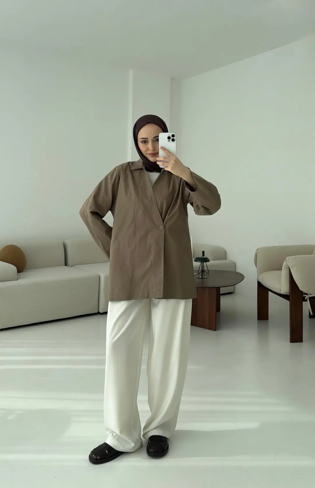 Tek Düğmeli Ceket Vizon - Görsel 2