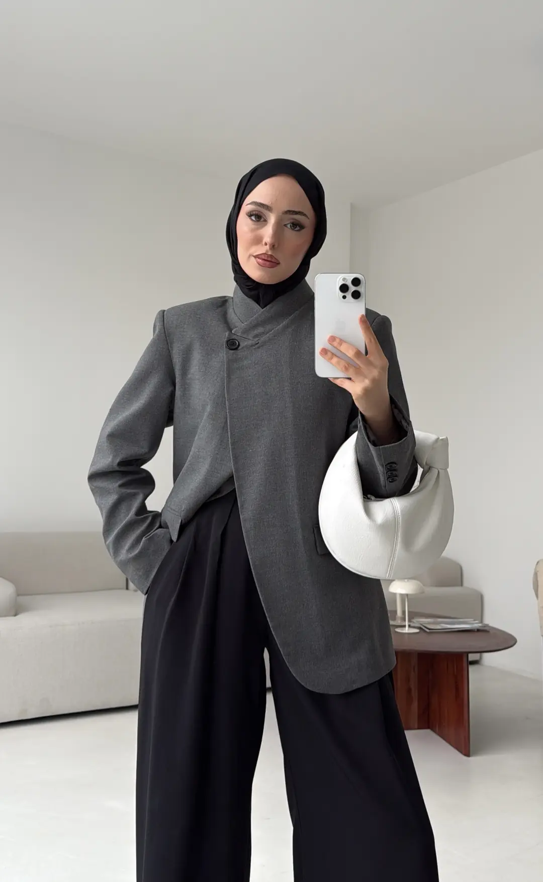 Tek Düğmeli Hakim Yaka Ceket Koyu Gri