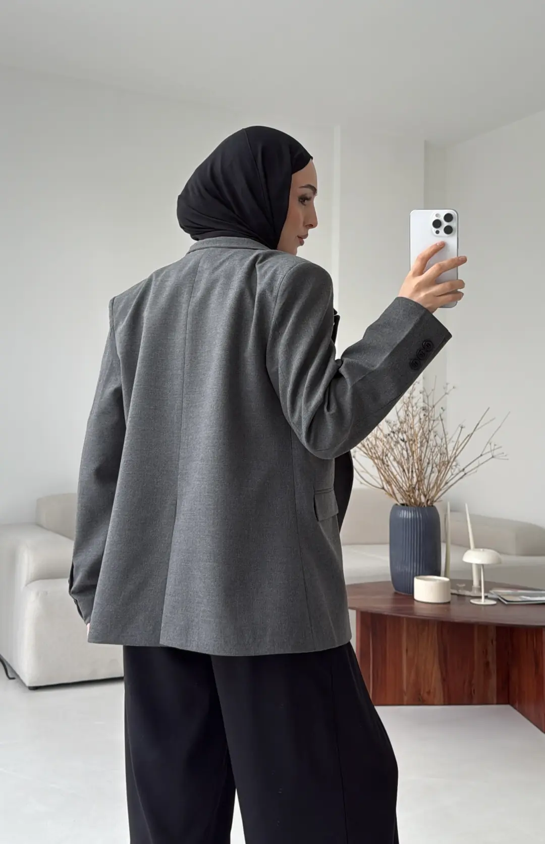 Tek Düğmeli Hakim Yaka Ceket Koyu Gri - Görsel 2