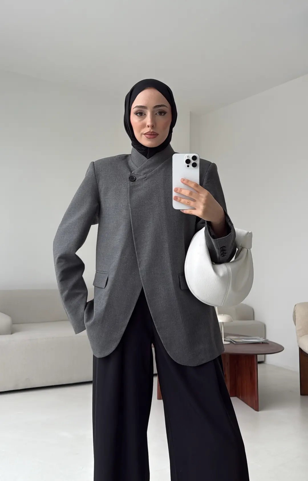 Tek Düğmeli Hakim Yaka Ceket Koyu Gri - Görsel 3