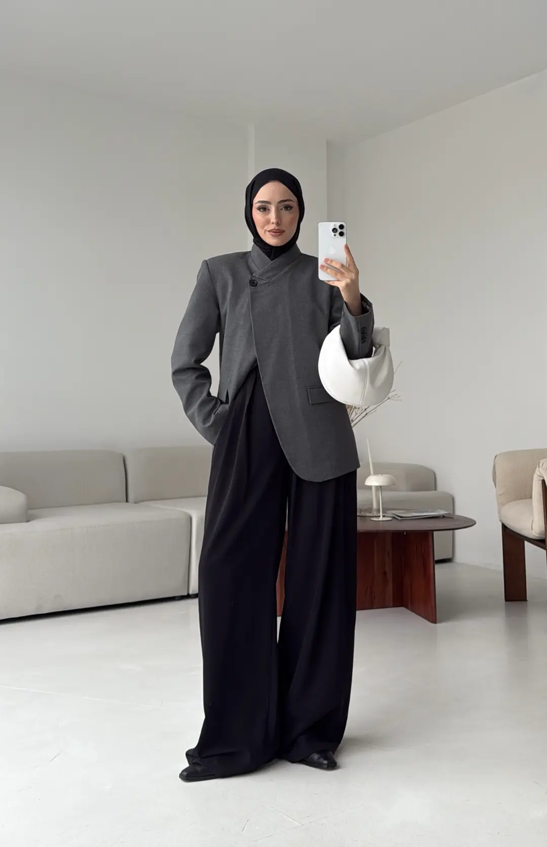 Tek Düğmeli Hakim Yaka Ceket Koyu Gri - Görsel 5