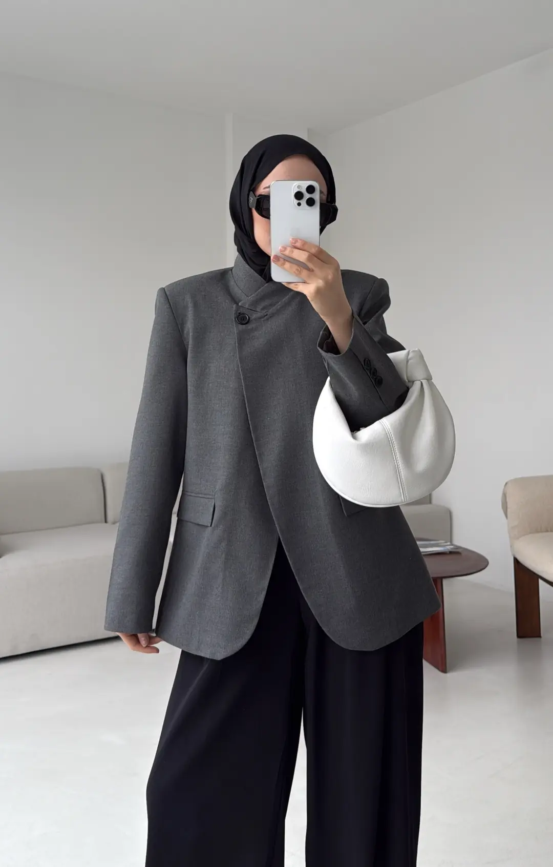 Tek Düğmeli Hakim Yaka Ceket Koyu Gri - Görsel 6