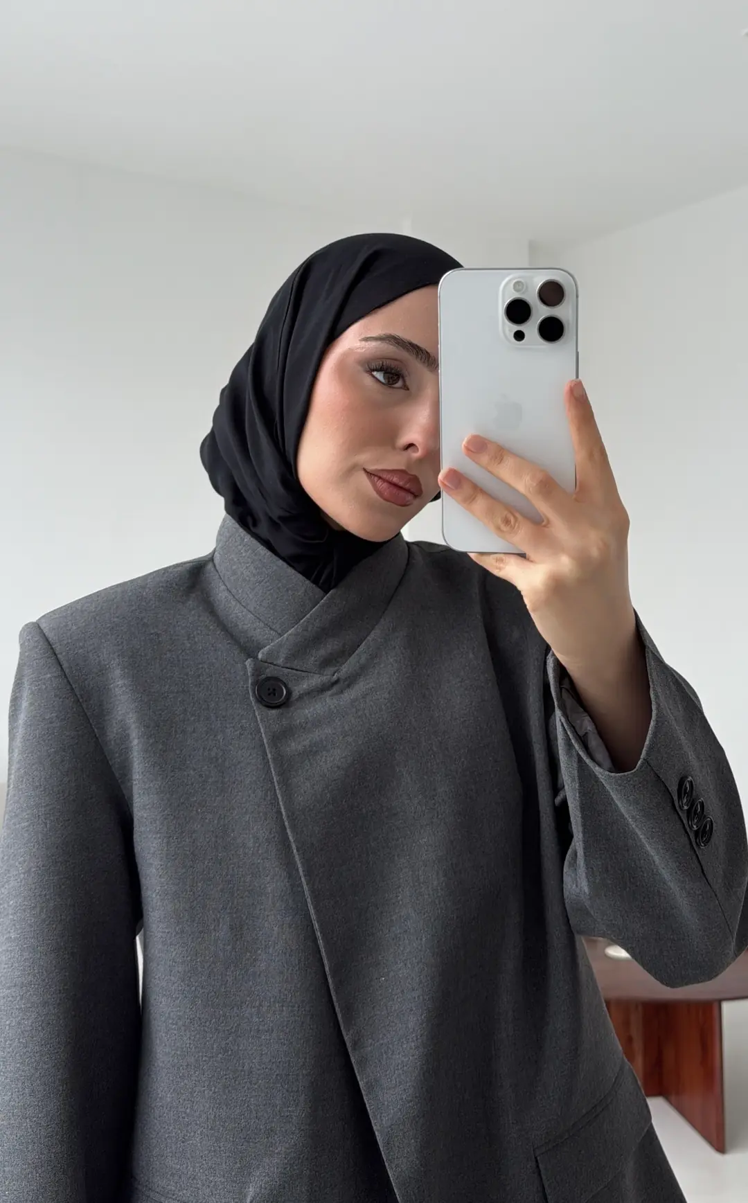 Tek Düğmeli Hakim Yaka Ceket Koyu Gri - Görsel 7