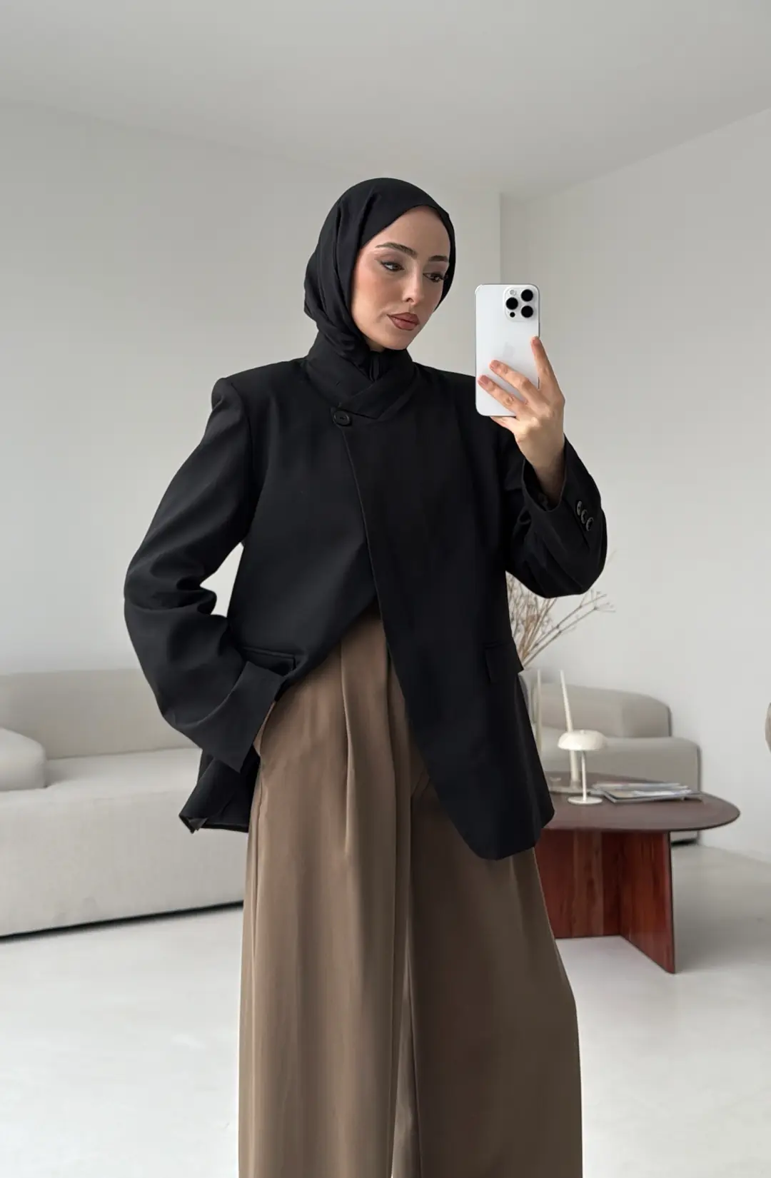 Tek Düğmeli Hakim Yaka Ceket Siyah - Görsel 4