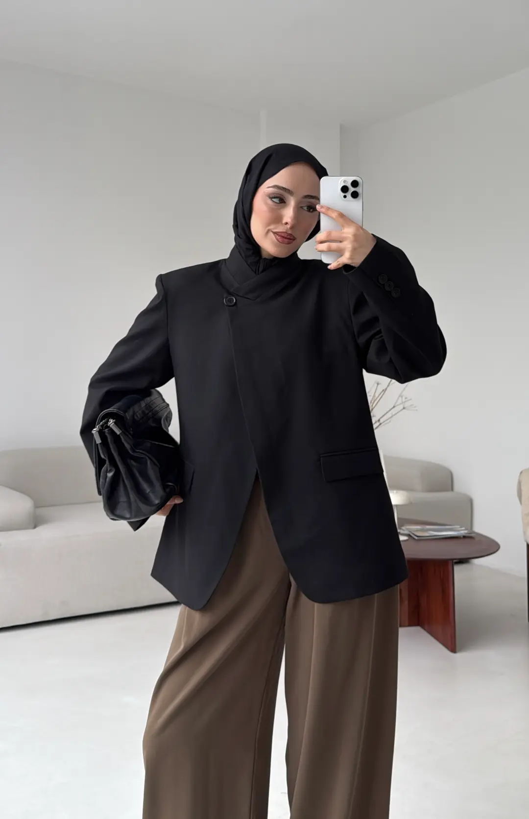 Tek Düğmeli Hakim Yaka Ceket Siyah - Görsel 6