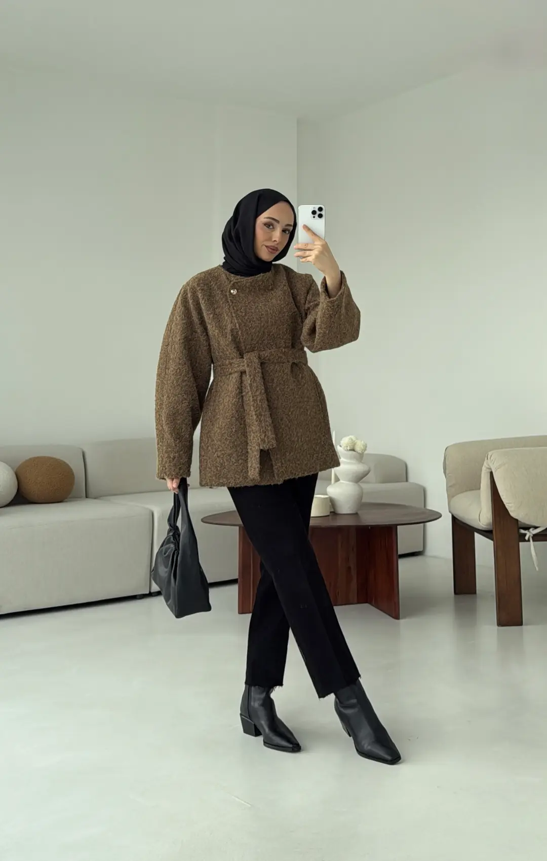 Tek Dügmeli Keçe Kaban Haki