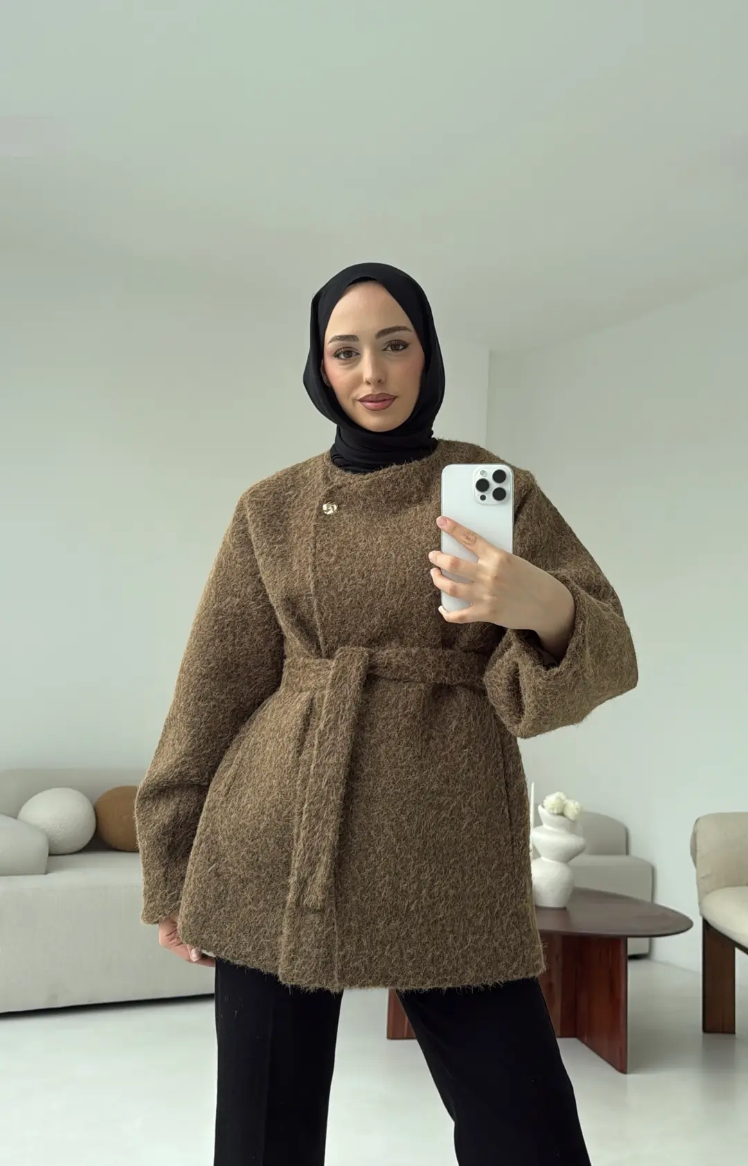 Tek Dügmeli Keçe Kaban Haki - Görsel 5