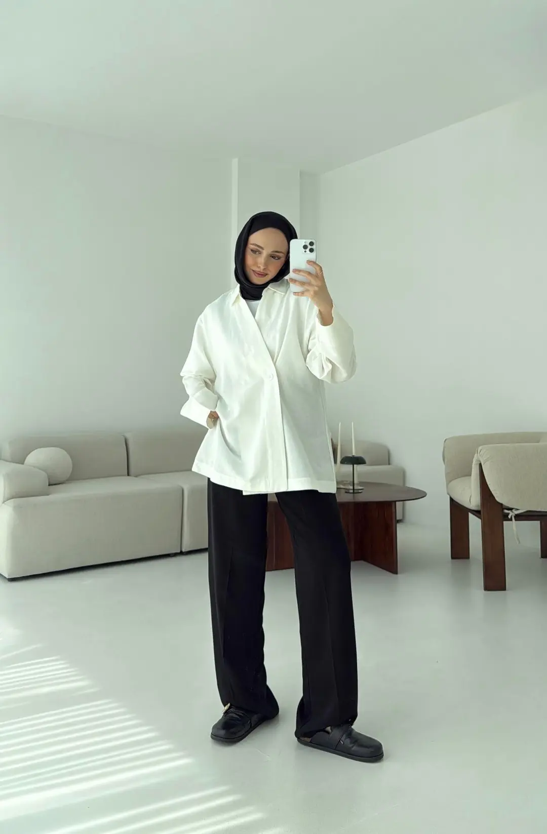 Tek Düğmeli Pamuk Keten Ceket Beyaz