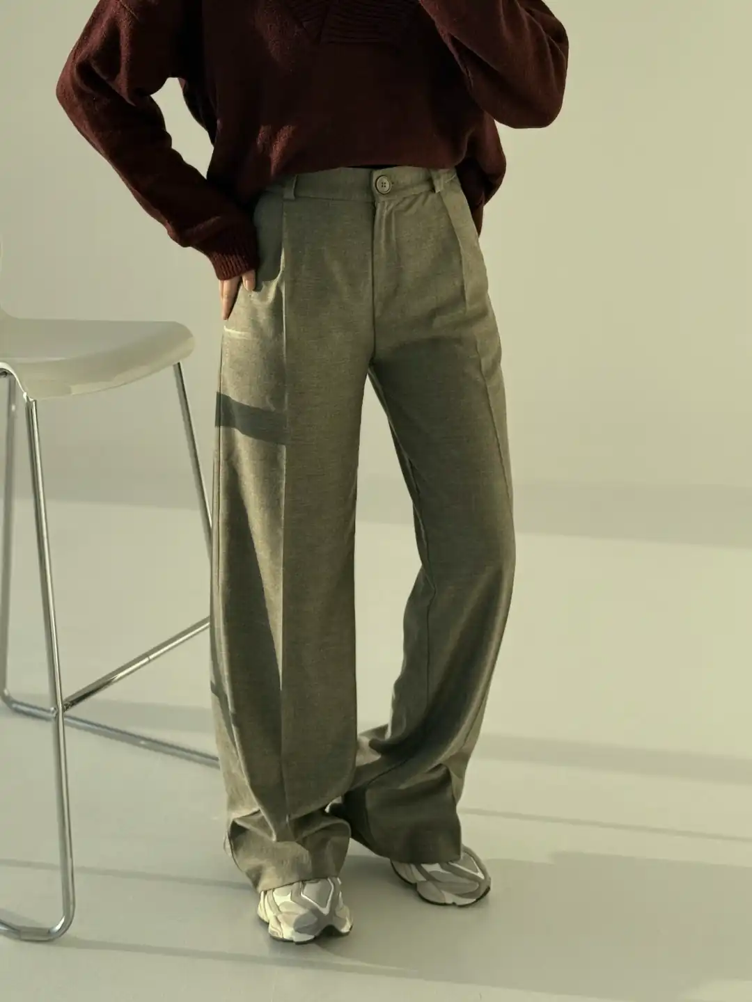 Tek Pileli Kumaş Pantolon Gri