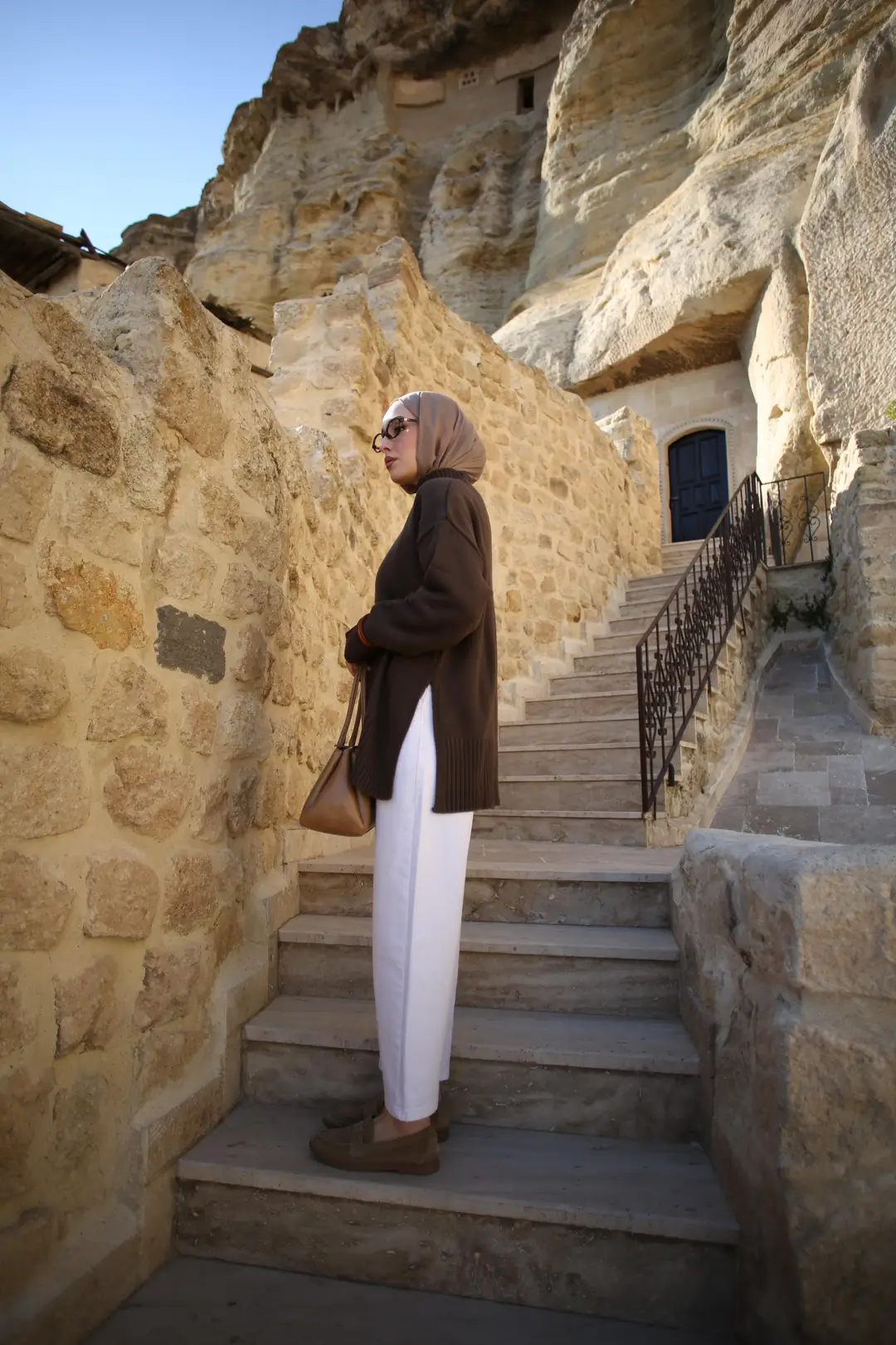 Tek Yaka Triko Kazak Kahve - Görsel 6