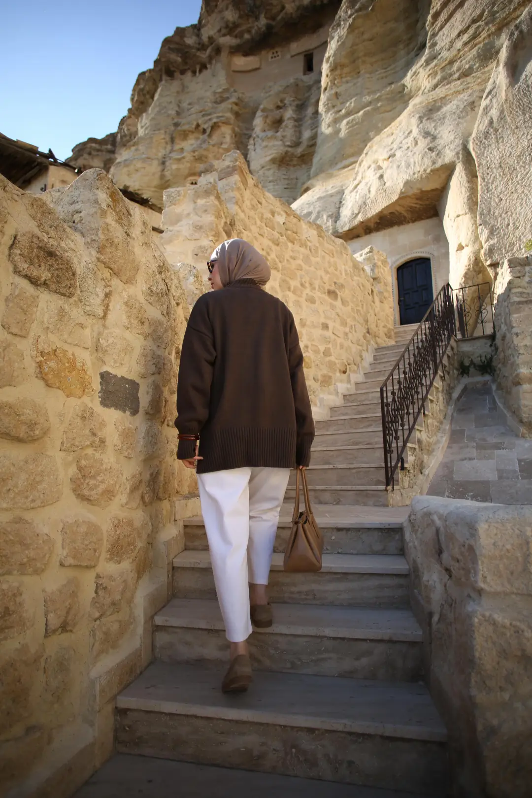 Tek Yaka Triko Kazak Kahve - Görsel 7