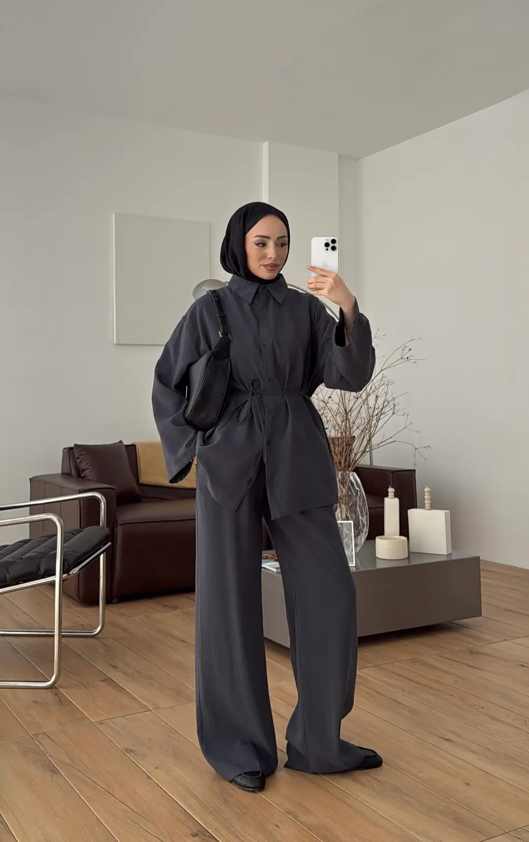 Tencel Bağlamalı Takım Gri