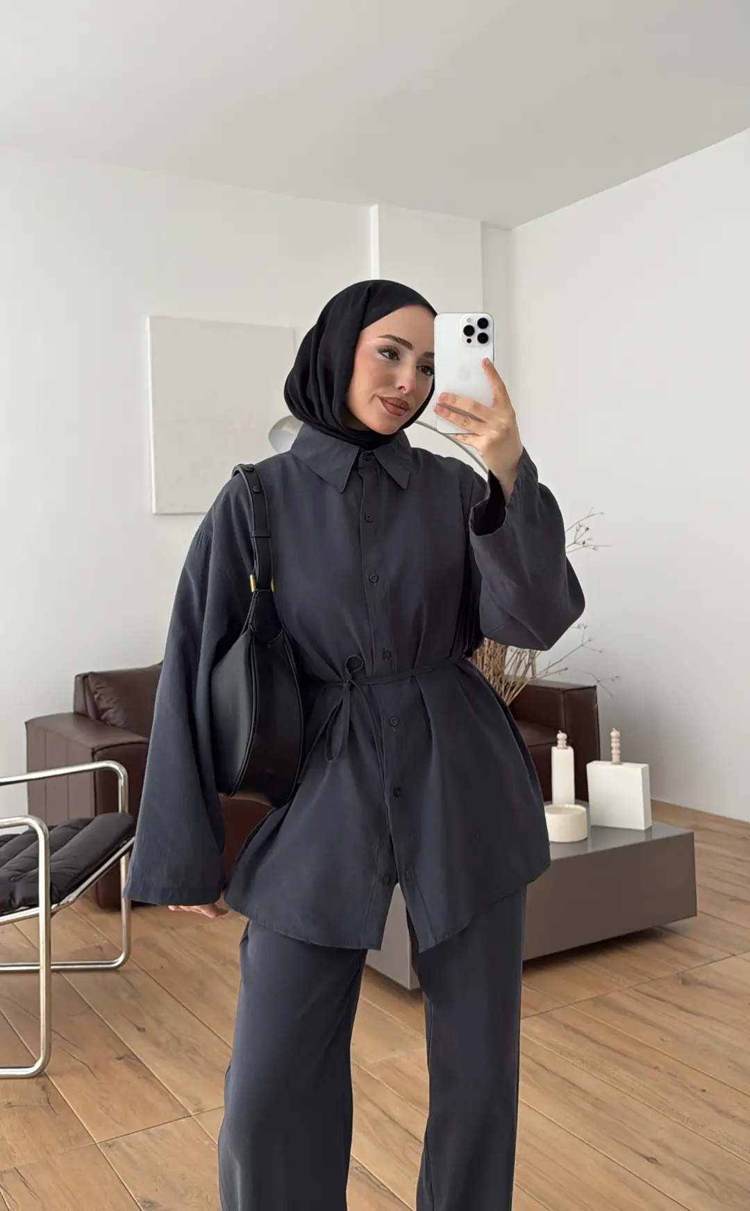 Tencel Bağlamalı Takım Gri - Görsel 2