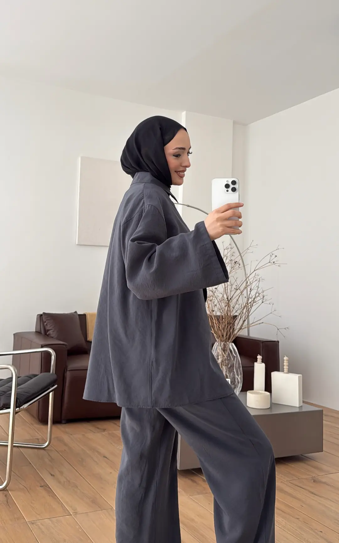 Tencel Bağlamalı Takım Gri - Görsel 3