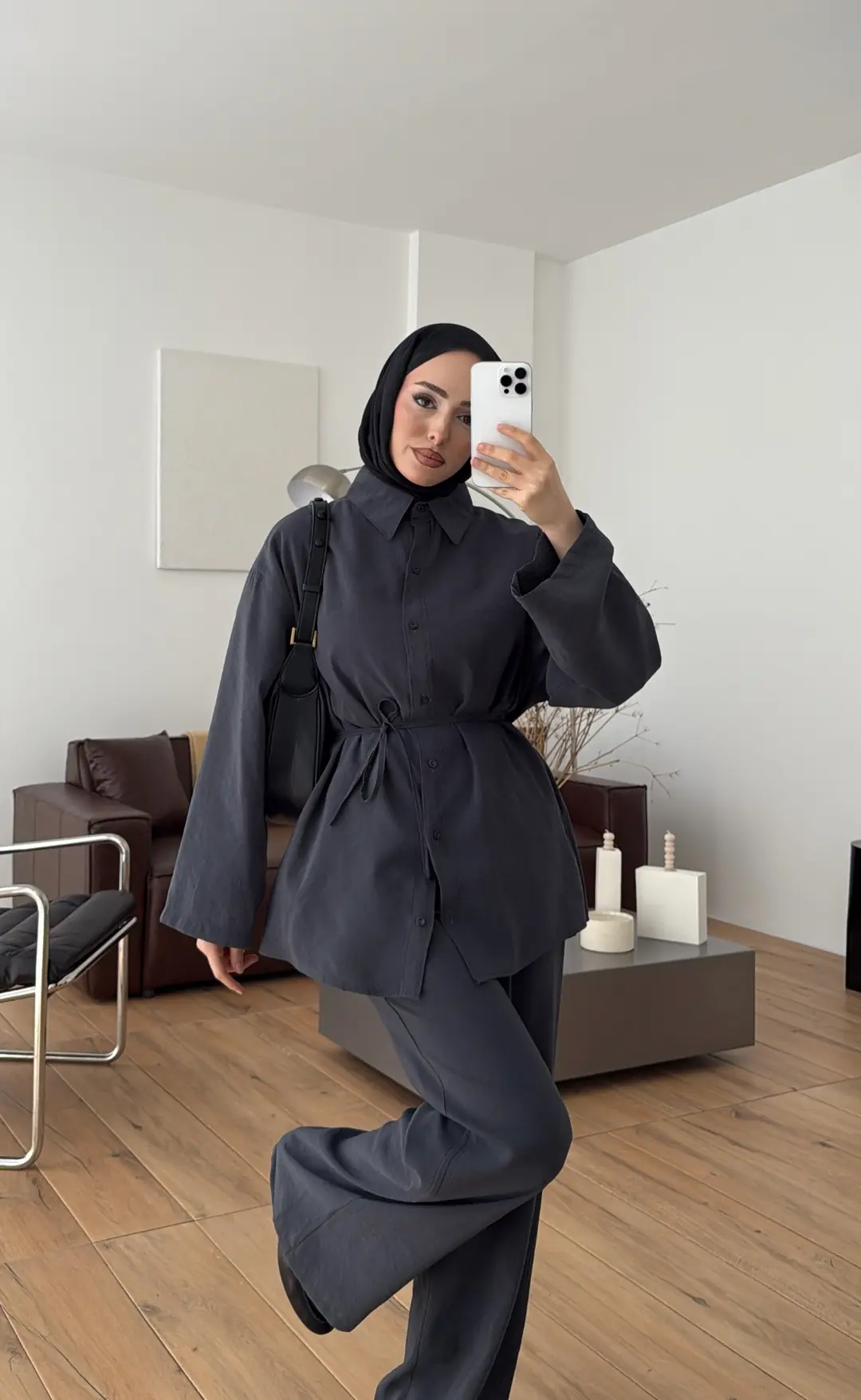 Tencel Bağlamalı Takım Gri - Görsel 4