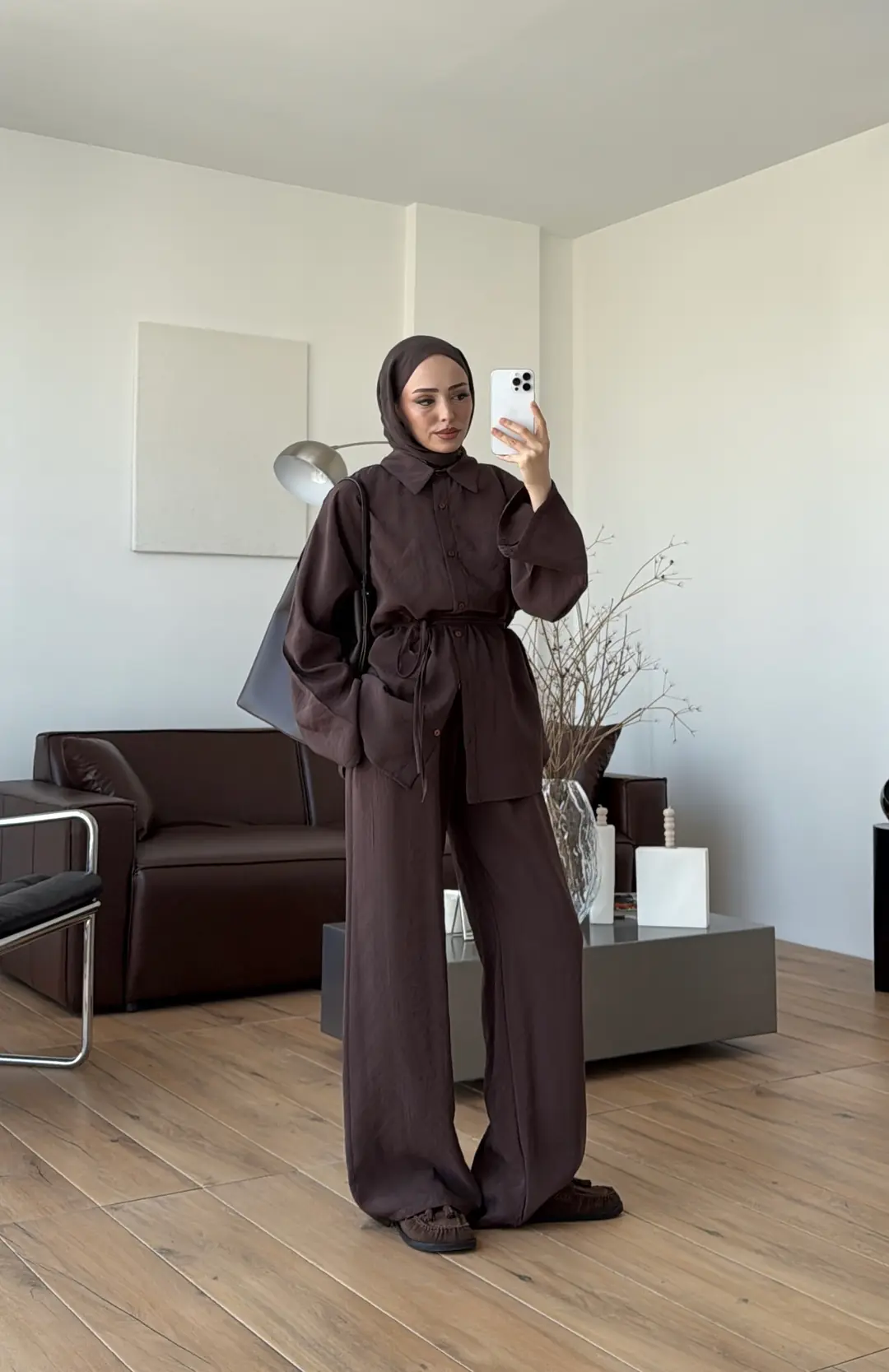 Tencel Bağlamalı Takım Kahve