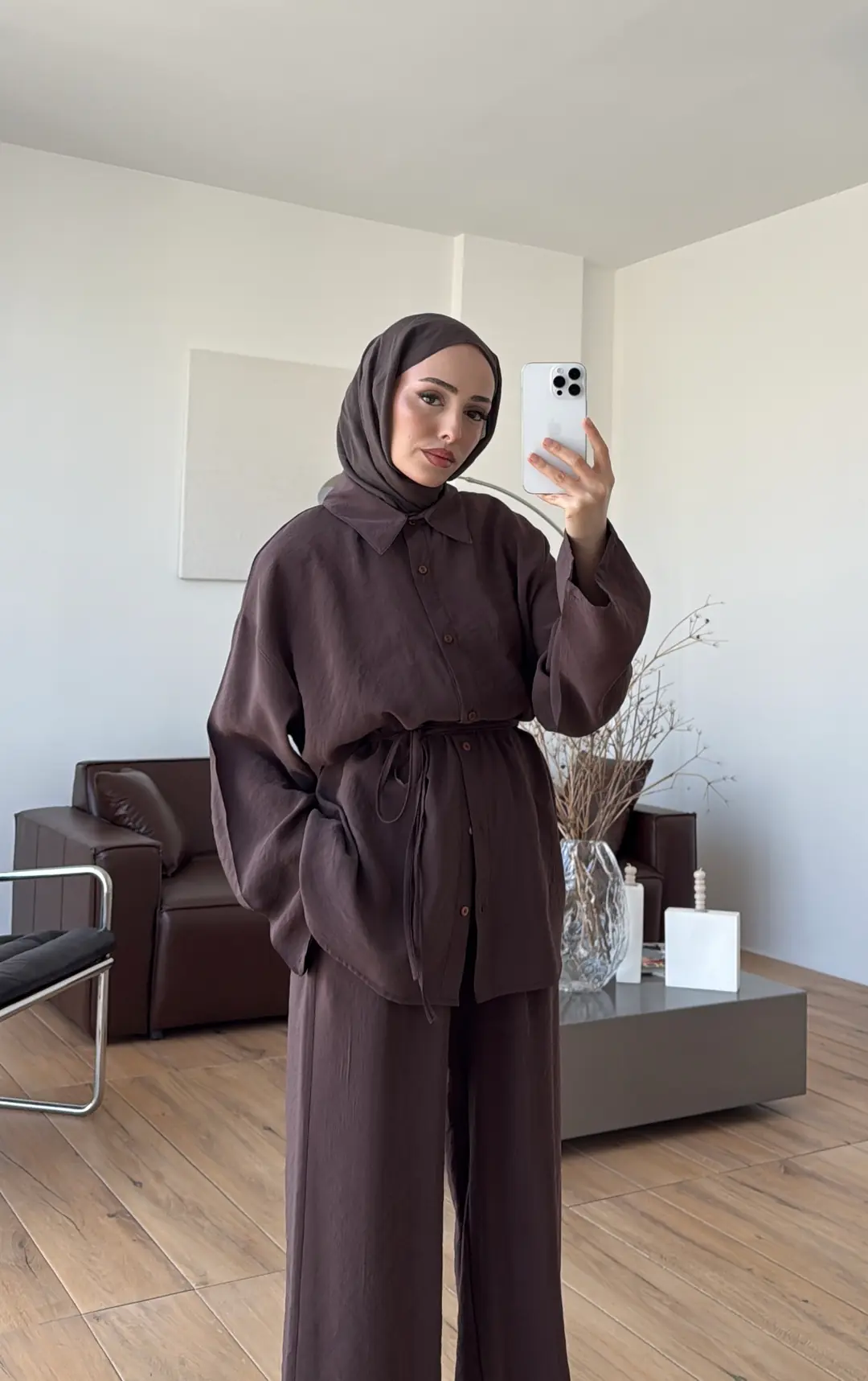 Tencel Bağlamalı Takım Kahve - Görsel 6