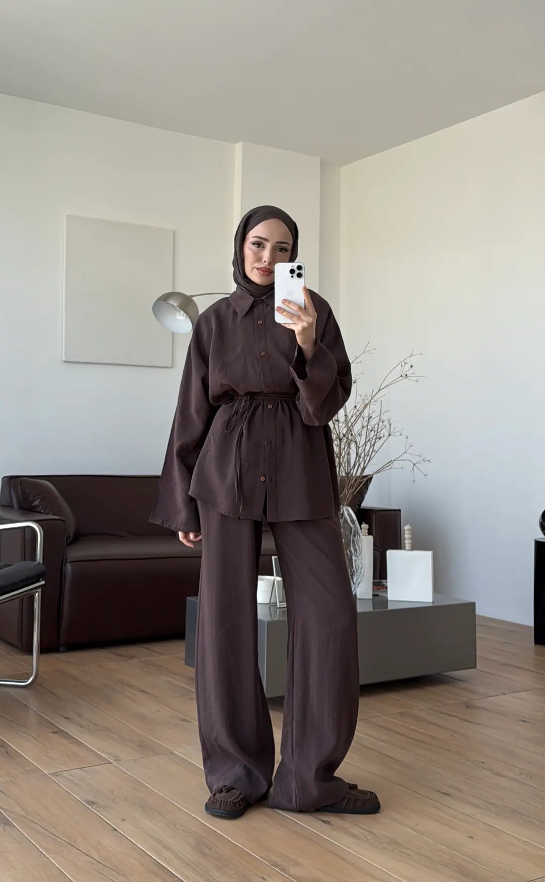 Tencel Bağlamalı Takım Kahve - Görsel 7