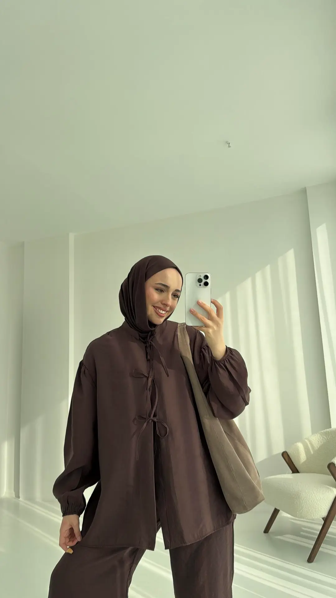 Tencel Bağlamalı Takım Kahve - Görsel 5