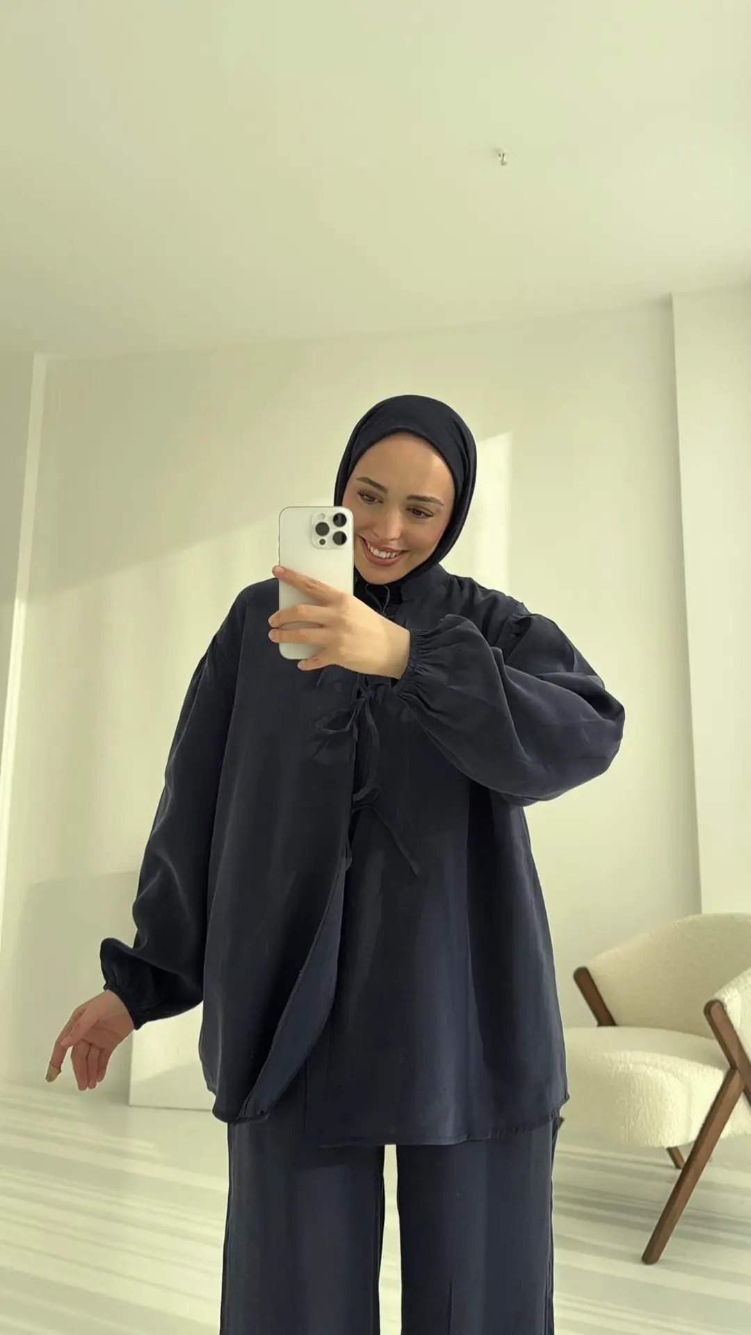 Tencel Bağlamalı Takım Lacivert - Görsel 2