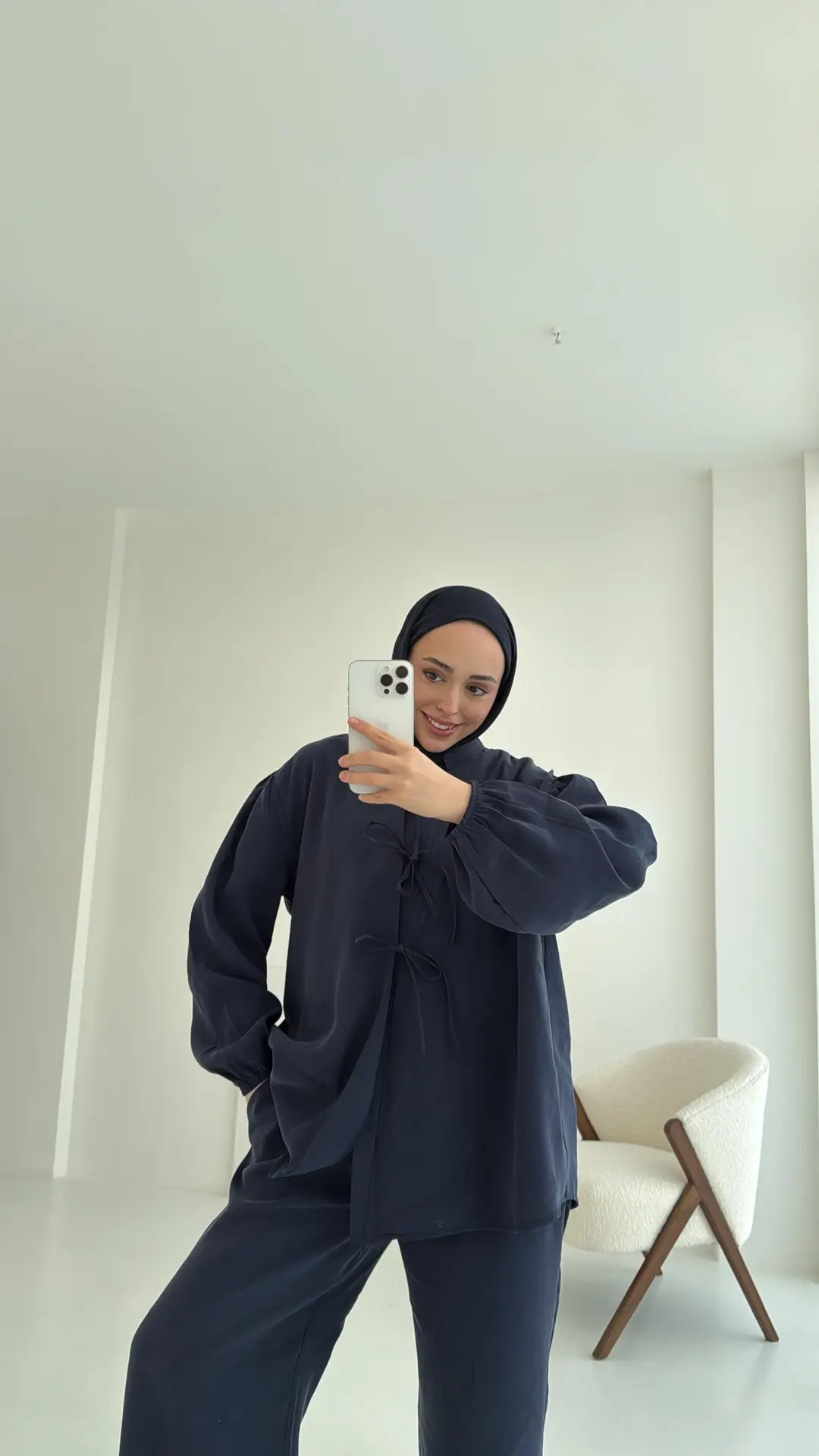 Tencel Bağlamalı Takım Lacivert - Görsel 3