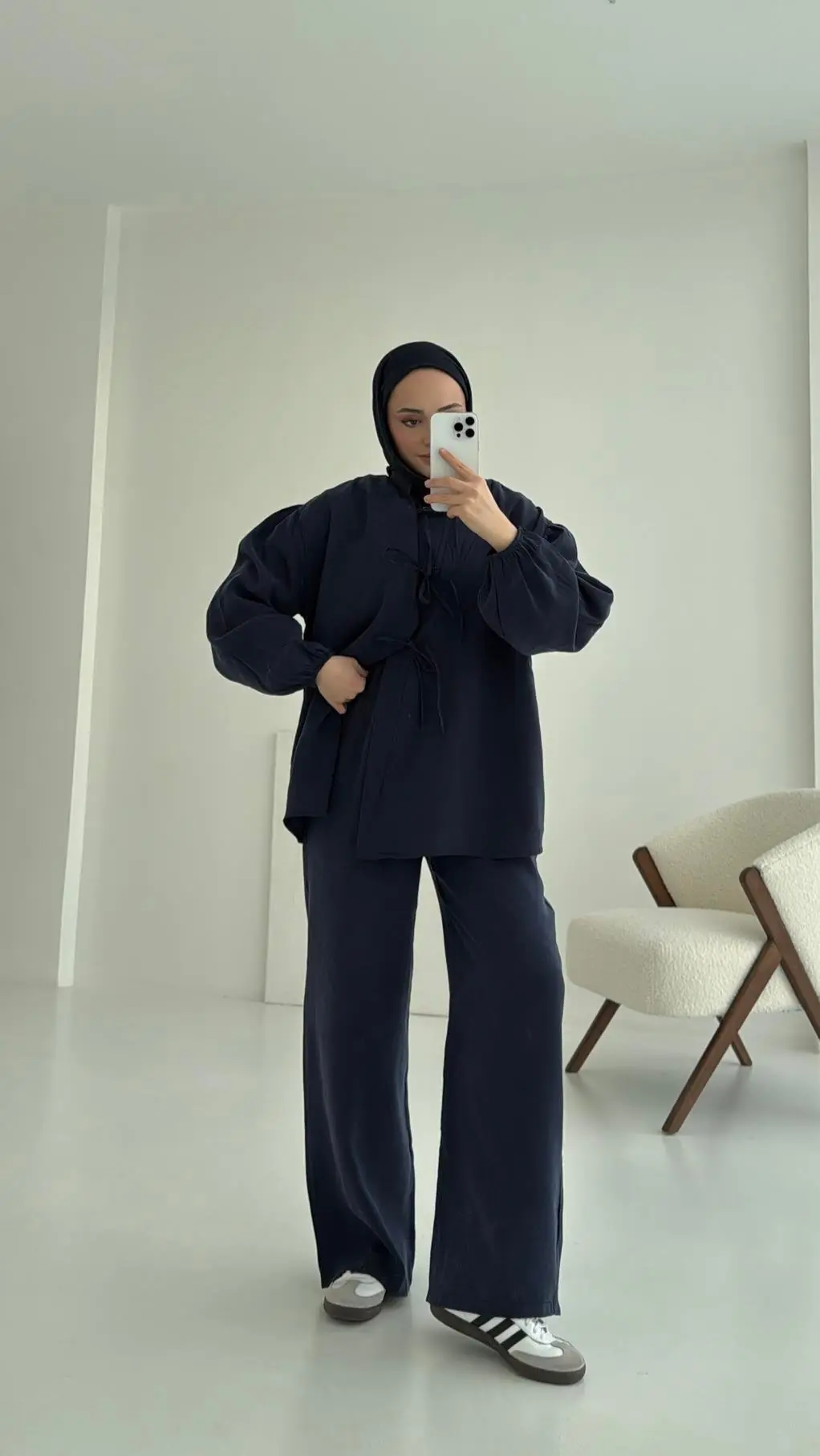 Tencel Bağlamalı Takım Lacivert - Görsel 4