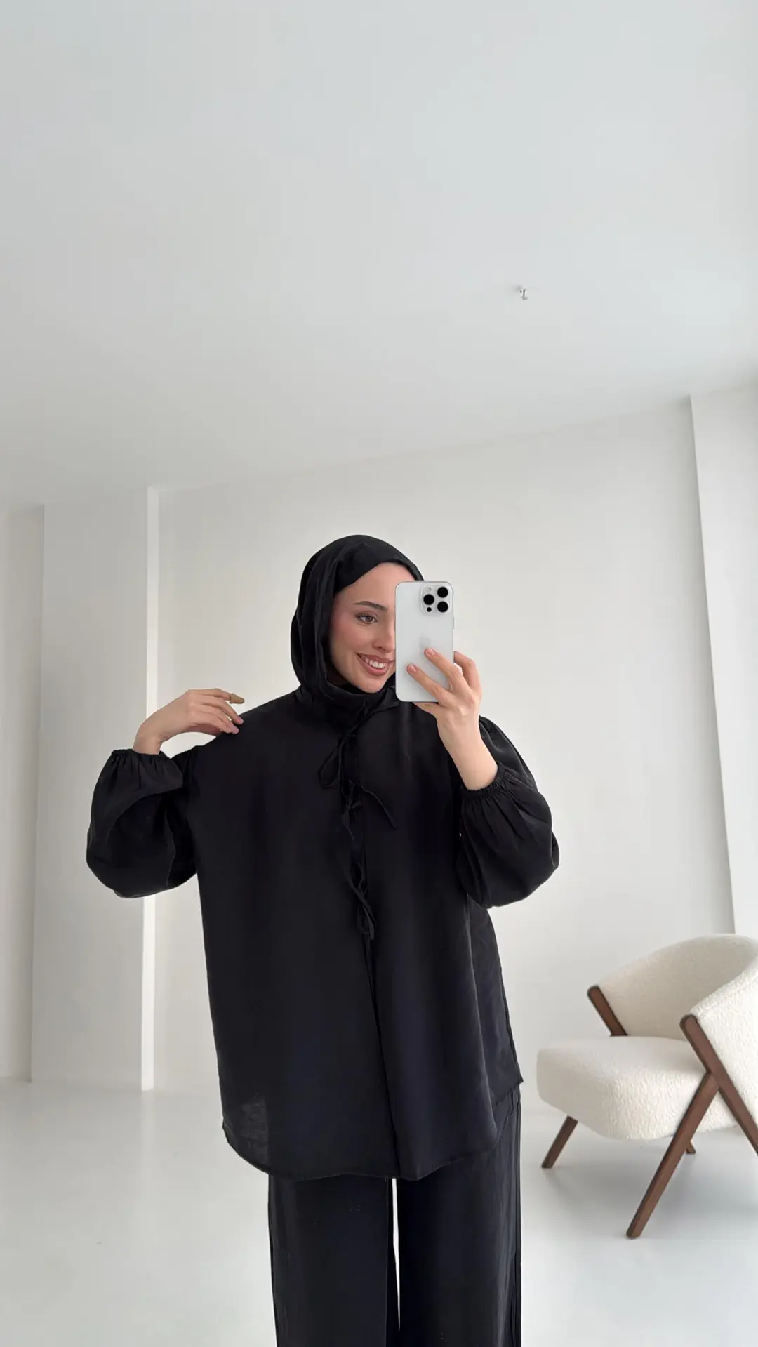 Tencel Bağlamalı Takım Siyah - Görsel 4