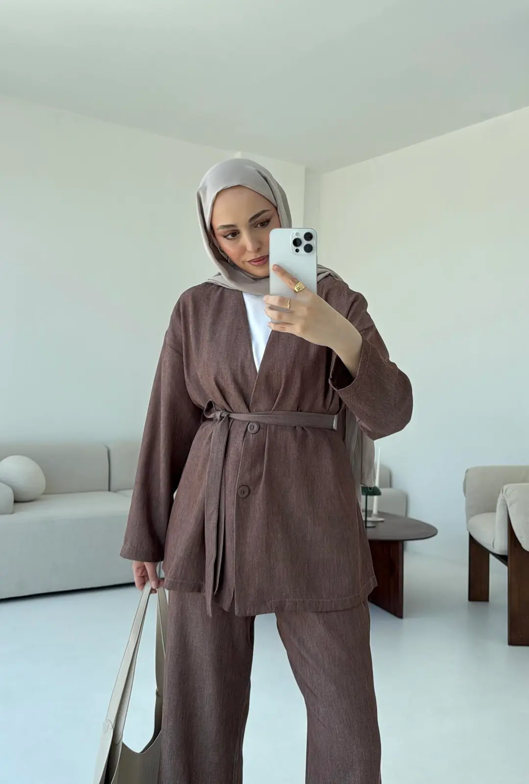 Tencel Keten Takım Kahve