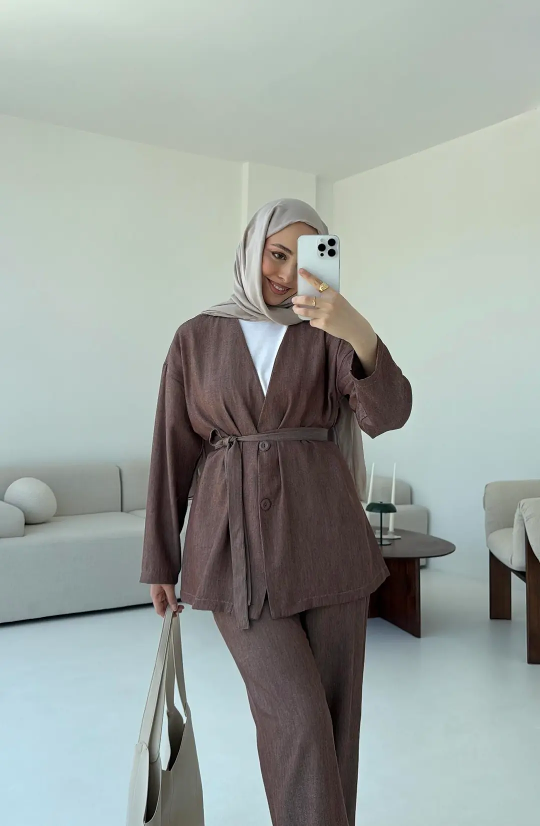 Tencel Keten Takım Kahve - Görsel 2