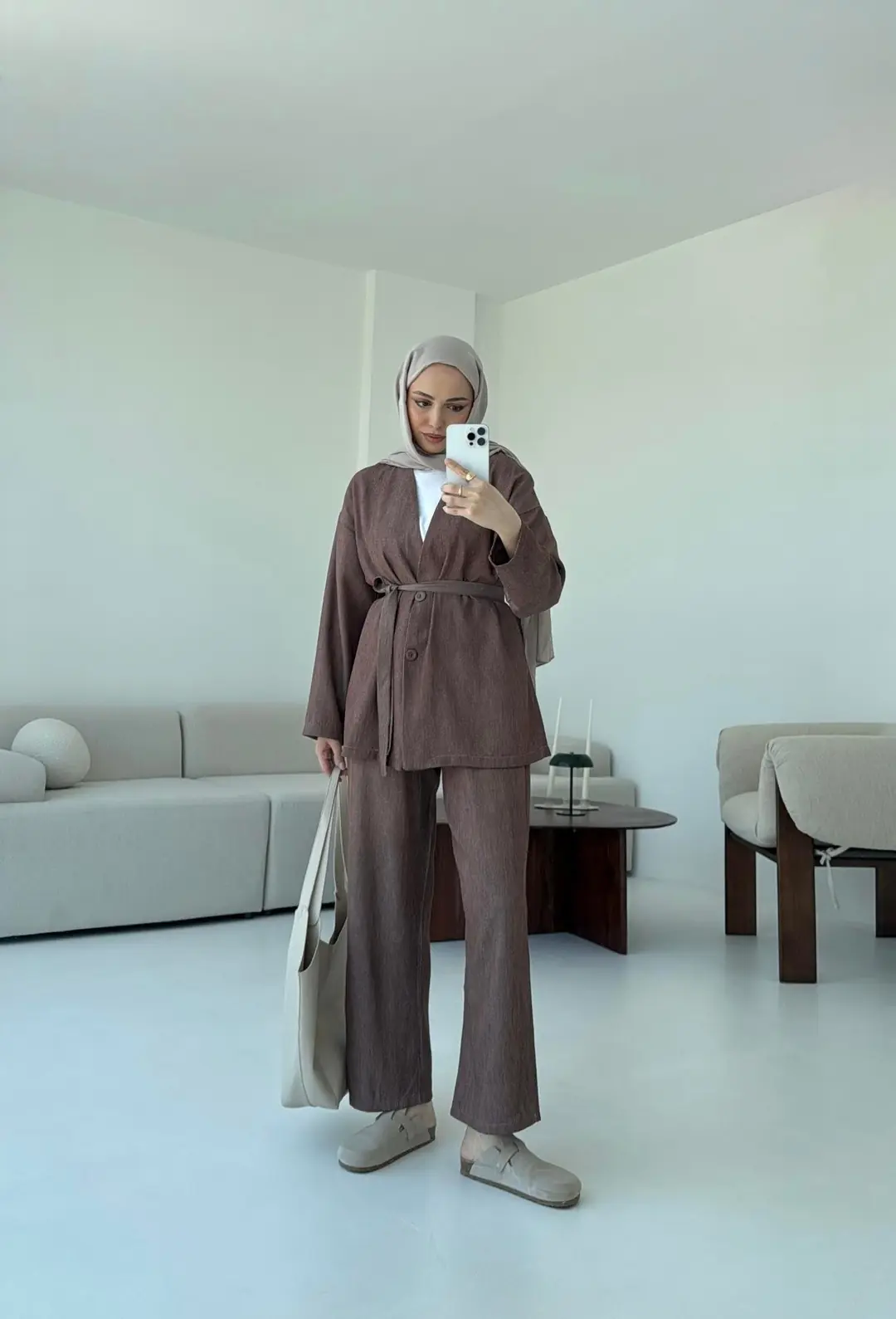 Tencel Keten Takım Kahve - Görsel 3