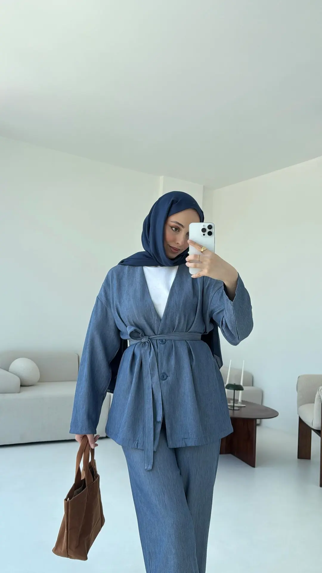 Tencel Keten Takım Mavi - Görsel 4