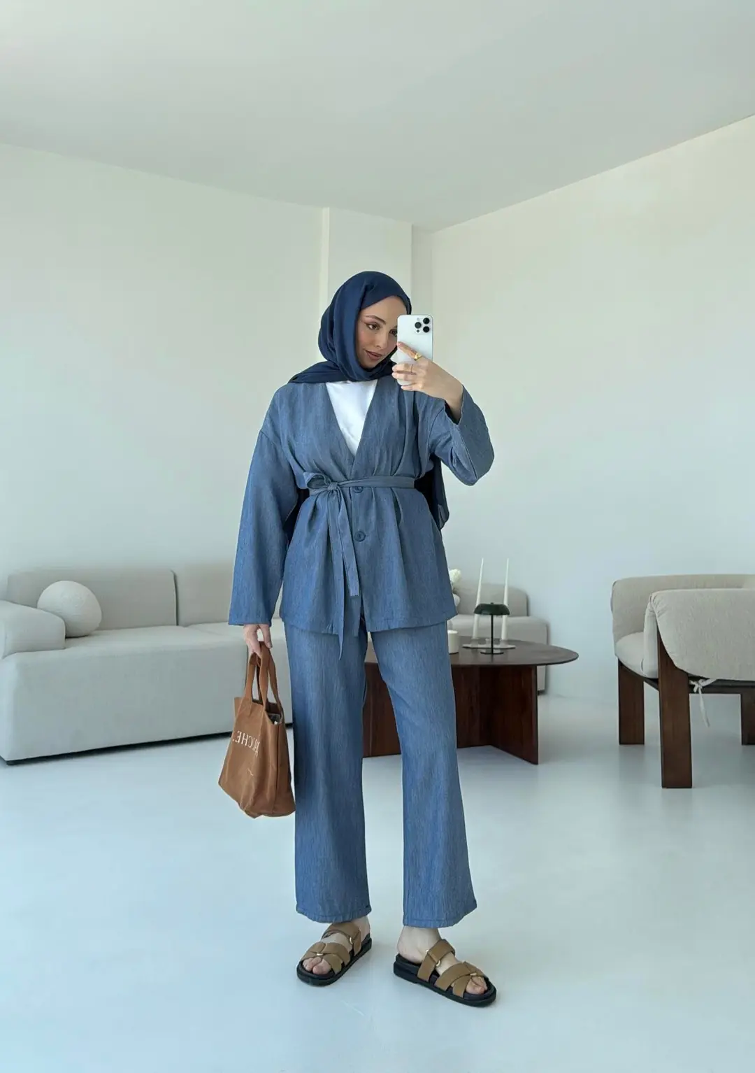 Tencel Keten Takım Mavi - Görsel 7