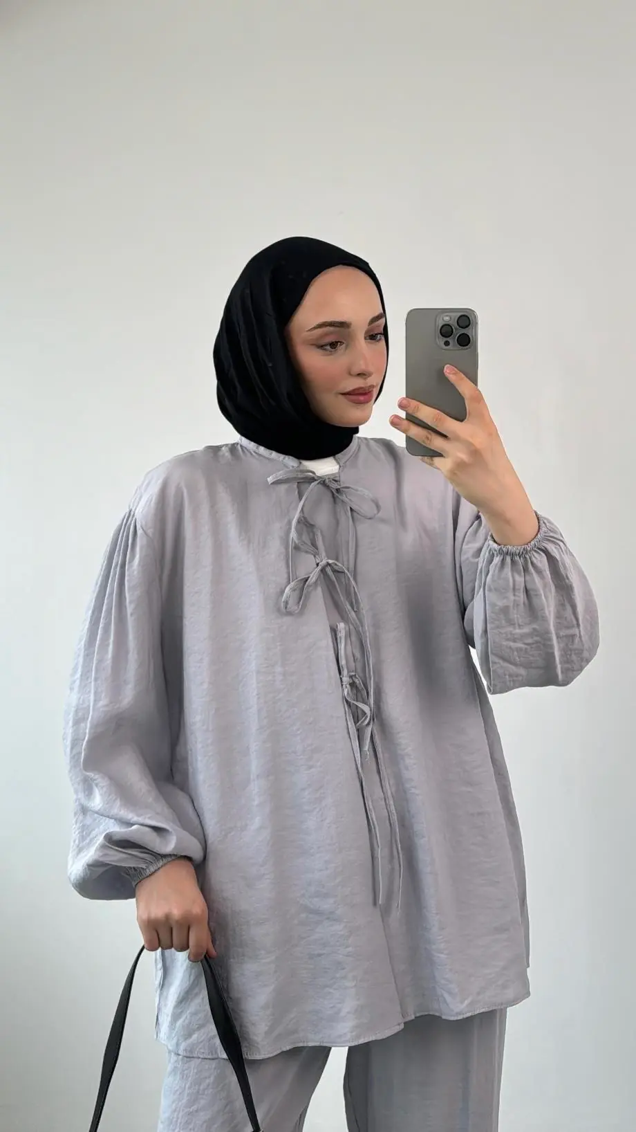 Tencel Önden Bağlamalı Kimonolu Takım Gri - Görsel 3