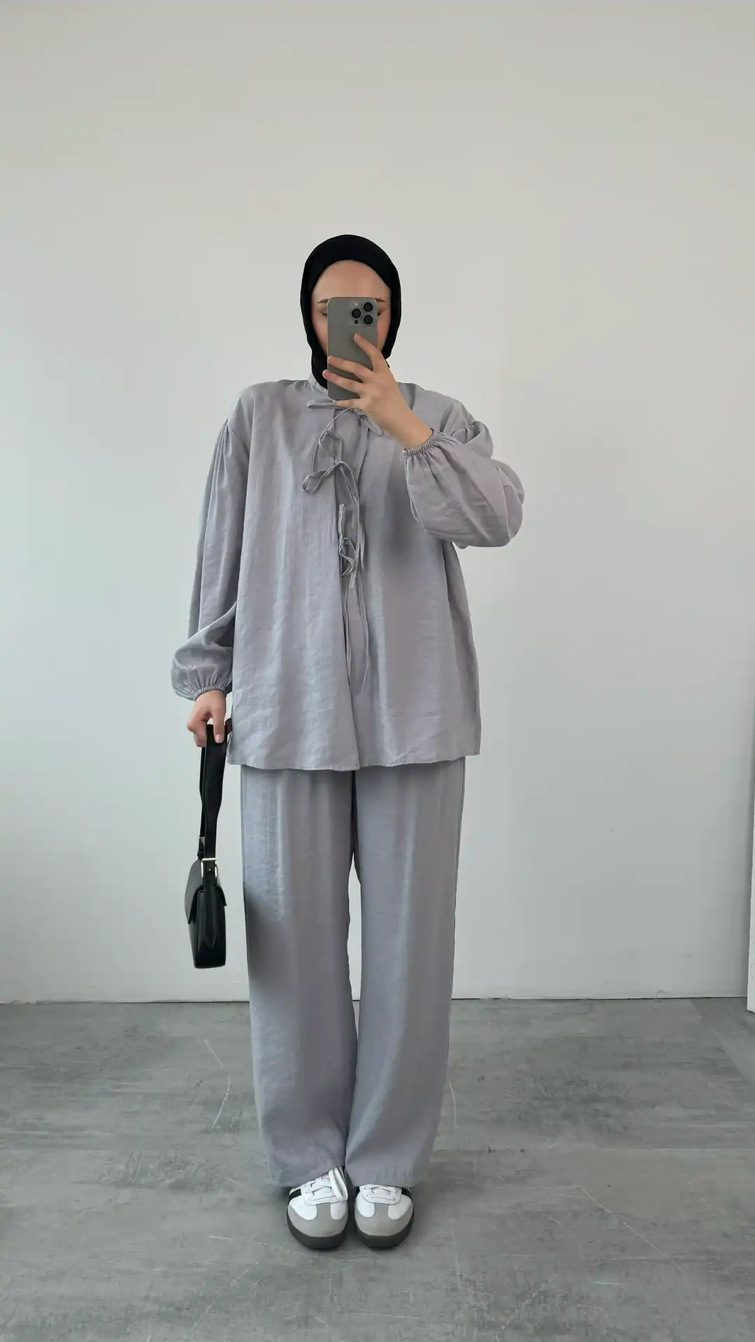 Tencel Önden Bağlamalı Kimonolu Takım Gri - Görsel 4