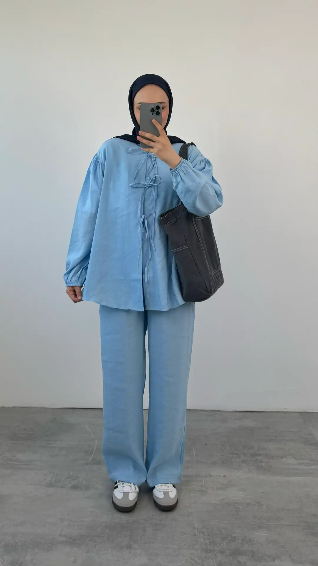 Tencel Önden Bağlamalı Kimonolu Takım Mavi - Görsel 4