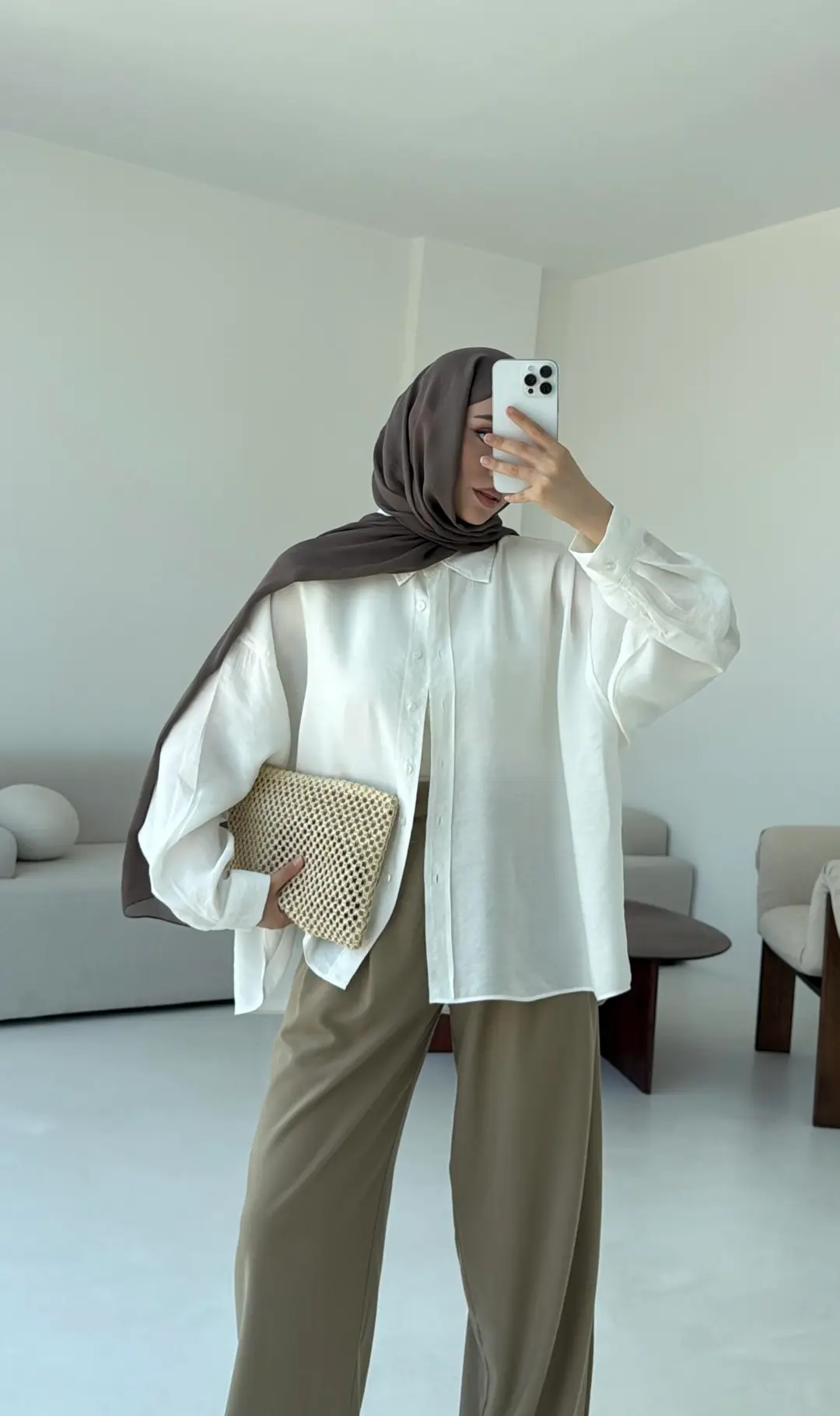 Tencel Pis Dikiş Oversize Beyaz Gömlek