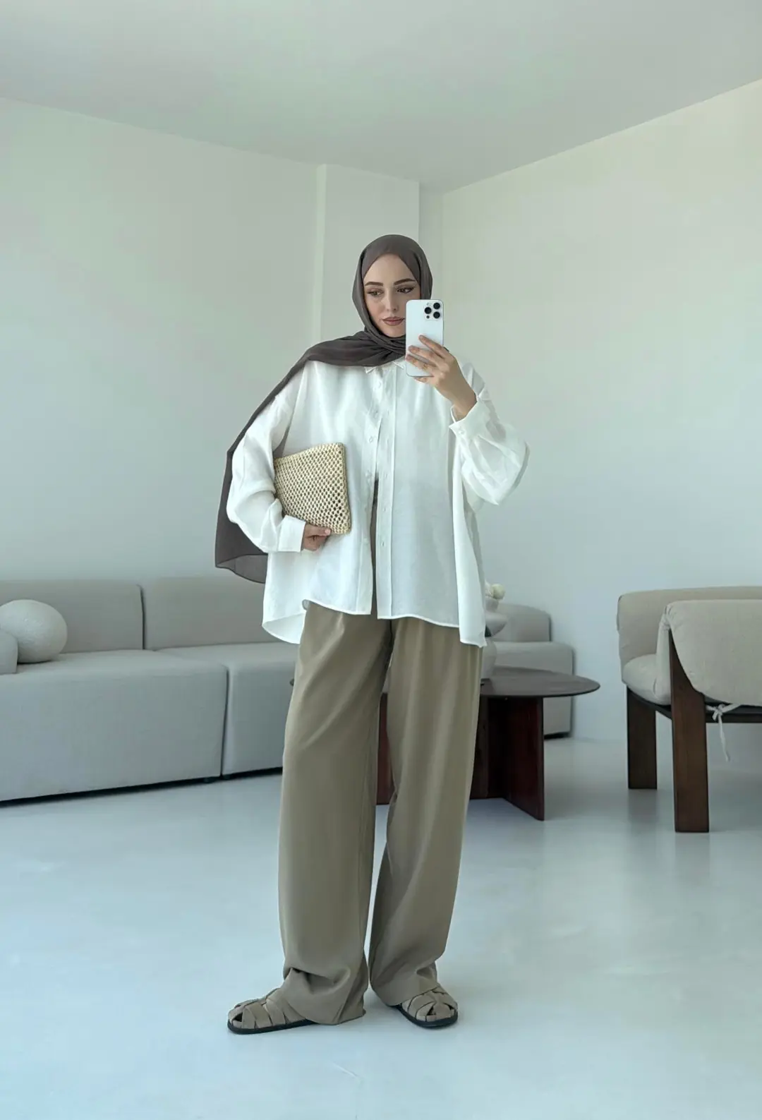 Tencel Pis Dikiş Oversize Beyaz Gömlek - Görsel 6