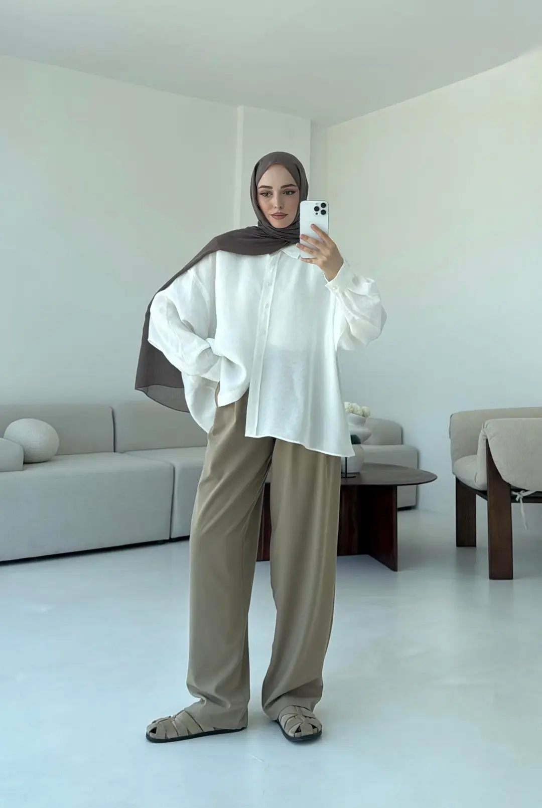 Tencel Pis Dikiş Oversize Beyaz Gömlek - Görsel 8