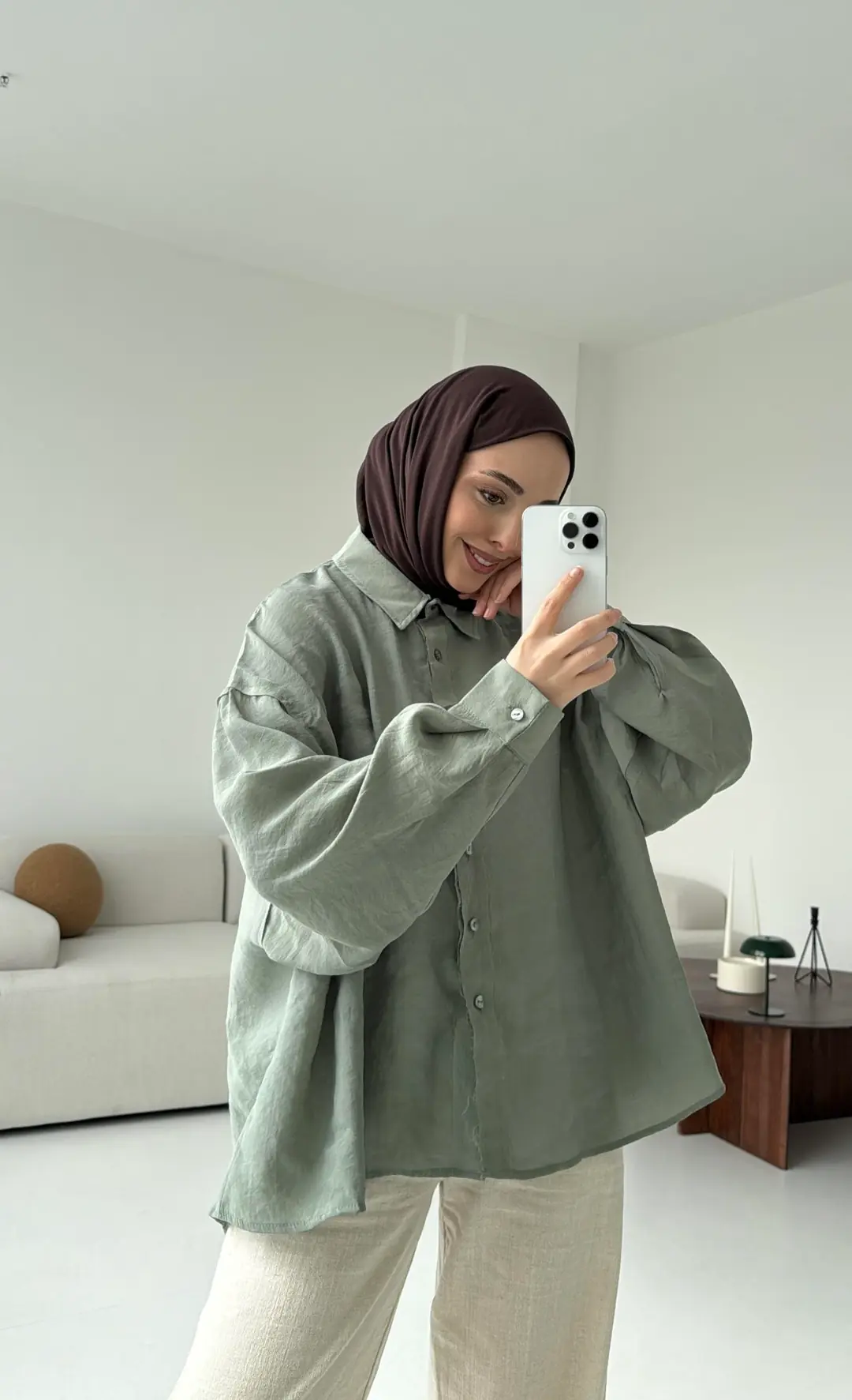 Tencel Pis Dikiş Oversize Çağla Yeşili Gömlek