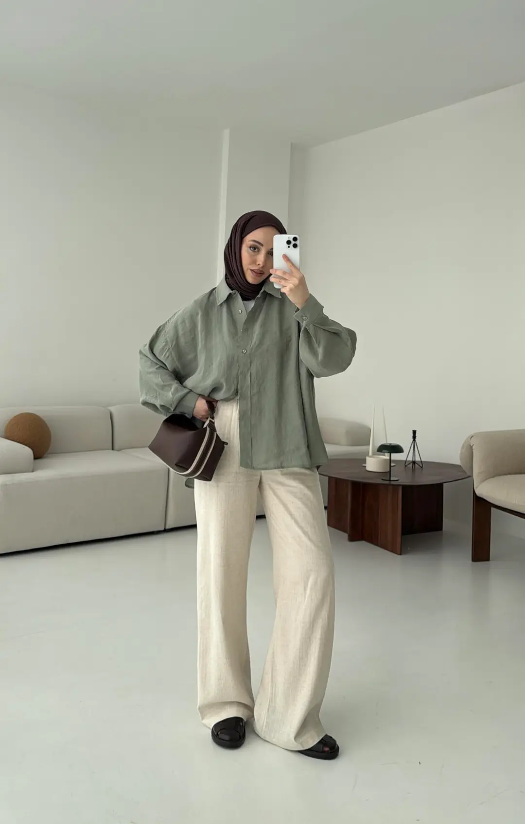 Tencel Pis Dikiş Oversize Çağla Yeşili Gömlek - Görsel 5