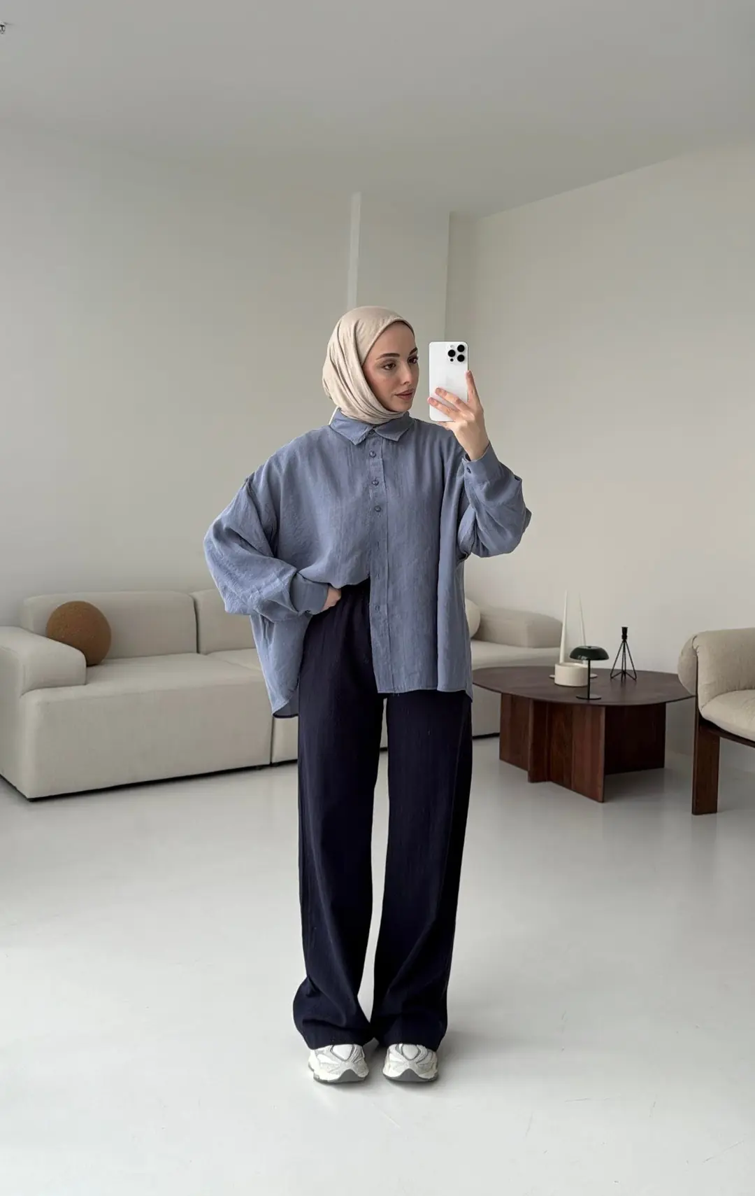 Tencel Pis Dikiş Oversize Mavi Gömlek