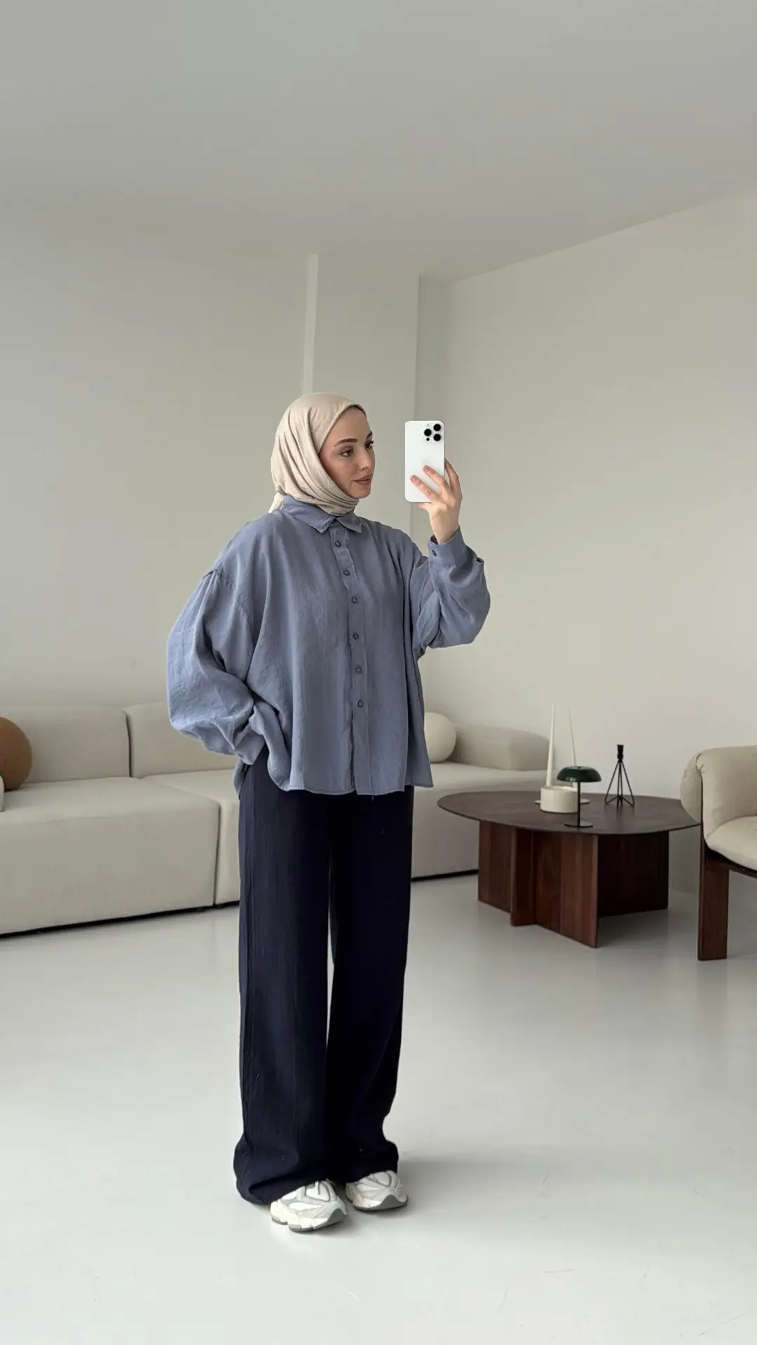 Tencel Pis Dikiş Oversize Mavi Gömlek - Görsel 4