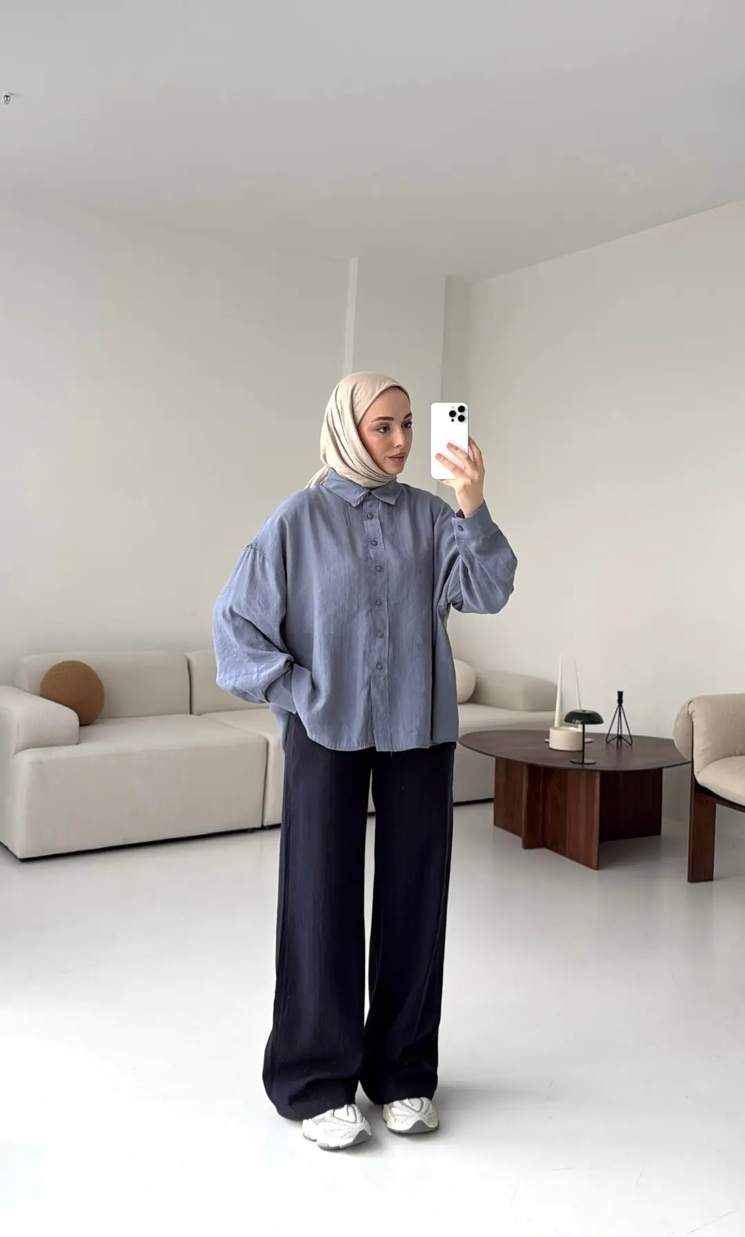 Tencel Pis Dikiş Oversize Mavi Gömlek - Görsel 6