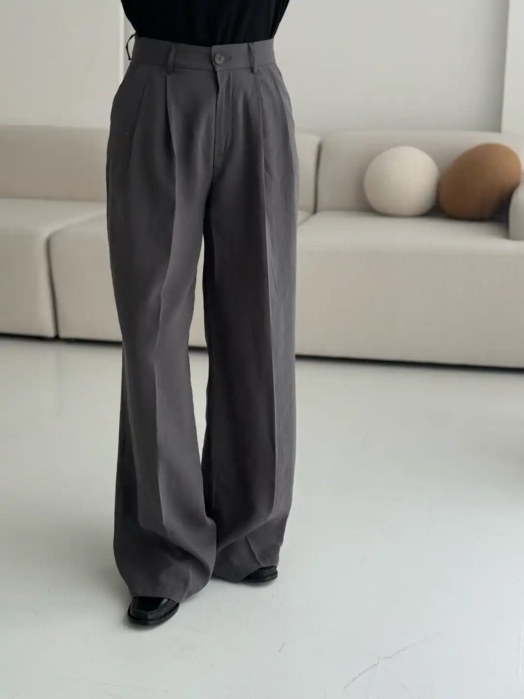 Tencel Tam Boy Gri Pantolon - Görsel 2