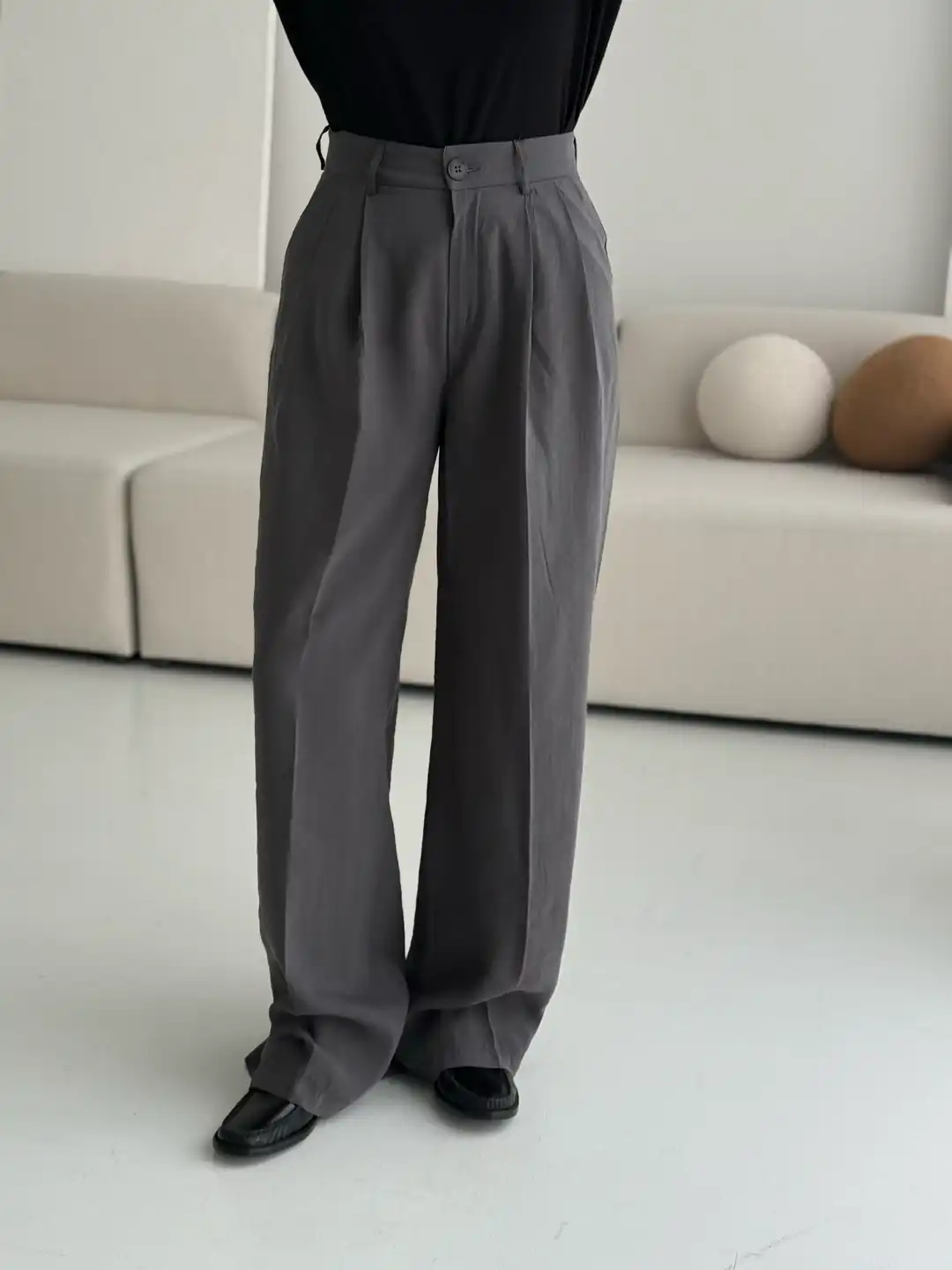 Tencel Tam Boy Gri Pantolon - Görsel 3