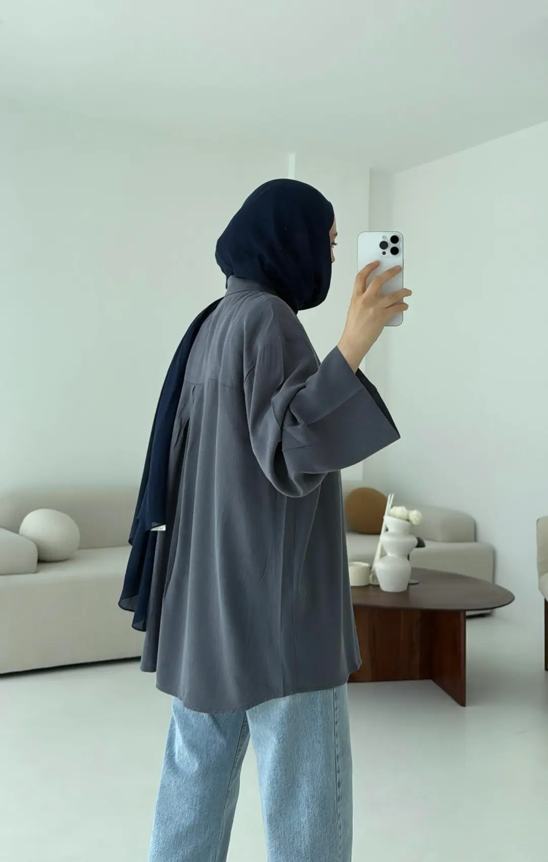 Tencel Yıkamalı Gömlek Antrasit - Görsel 2