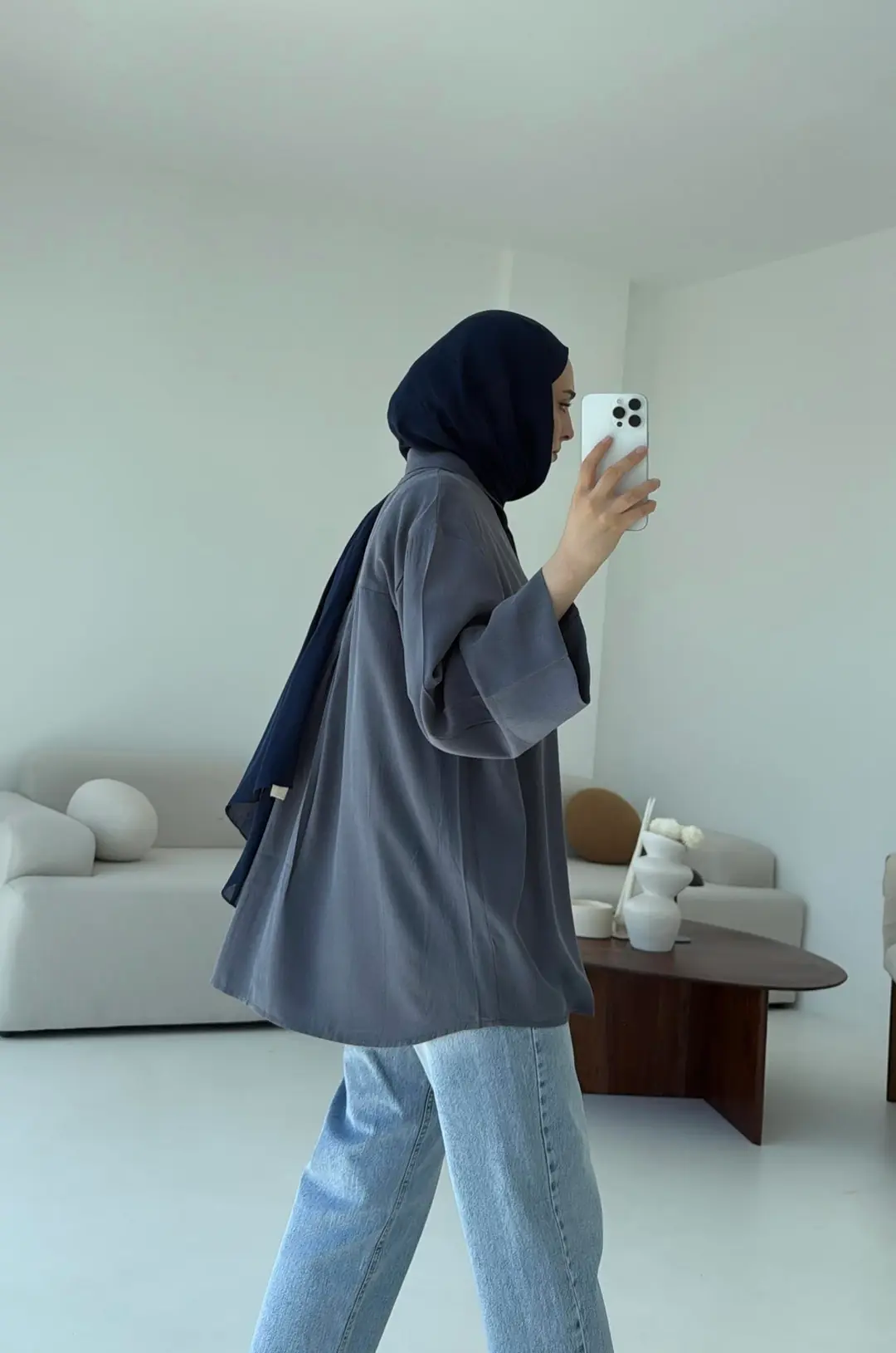 Tencel Yıkamalı Gömlek Antrasit - Görsel 6