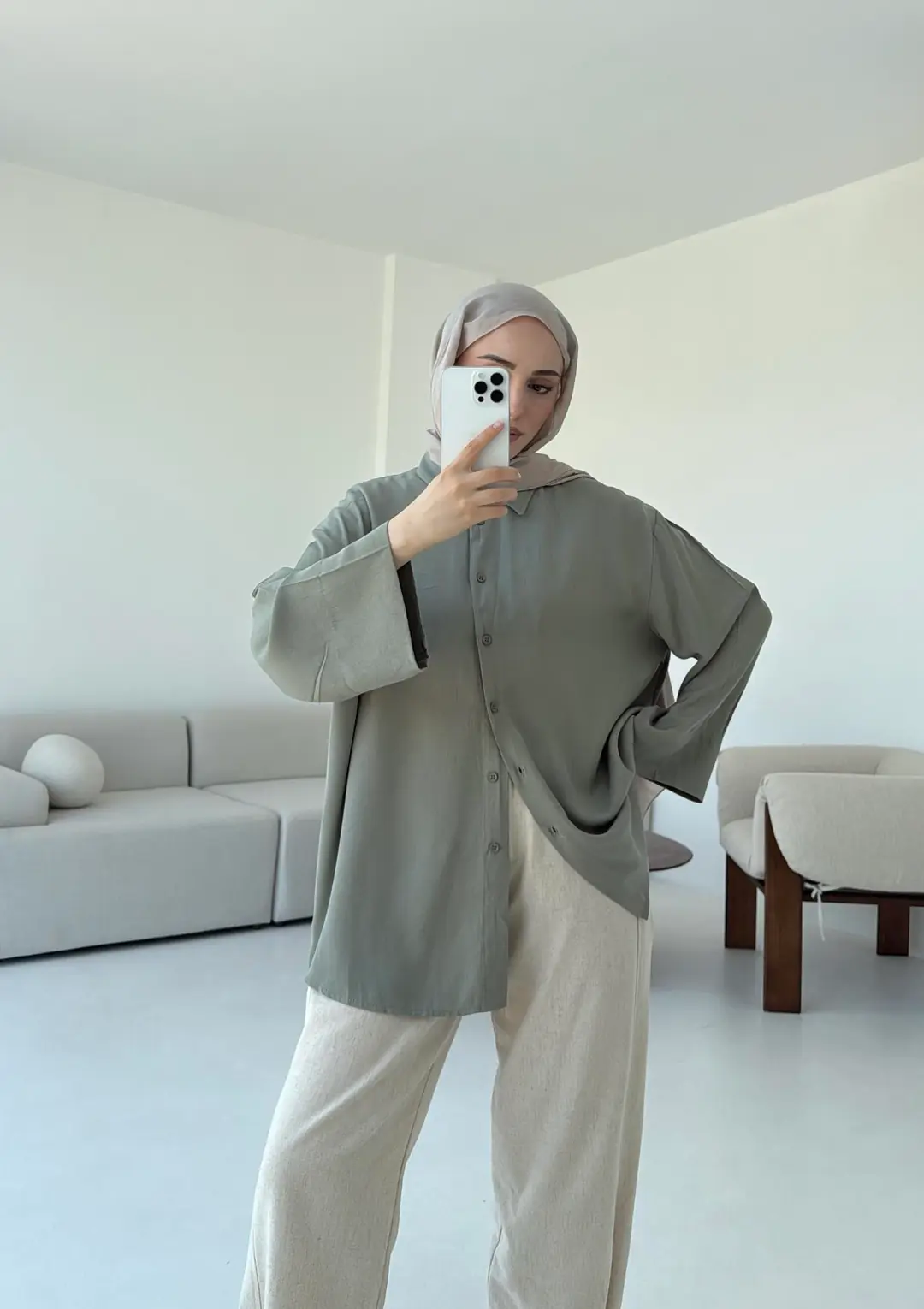 Tencel Yıkamalı Gömlek Cağla - Görsel 4